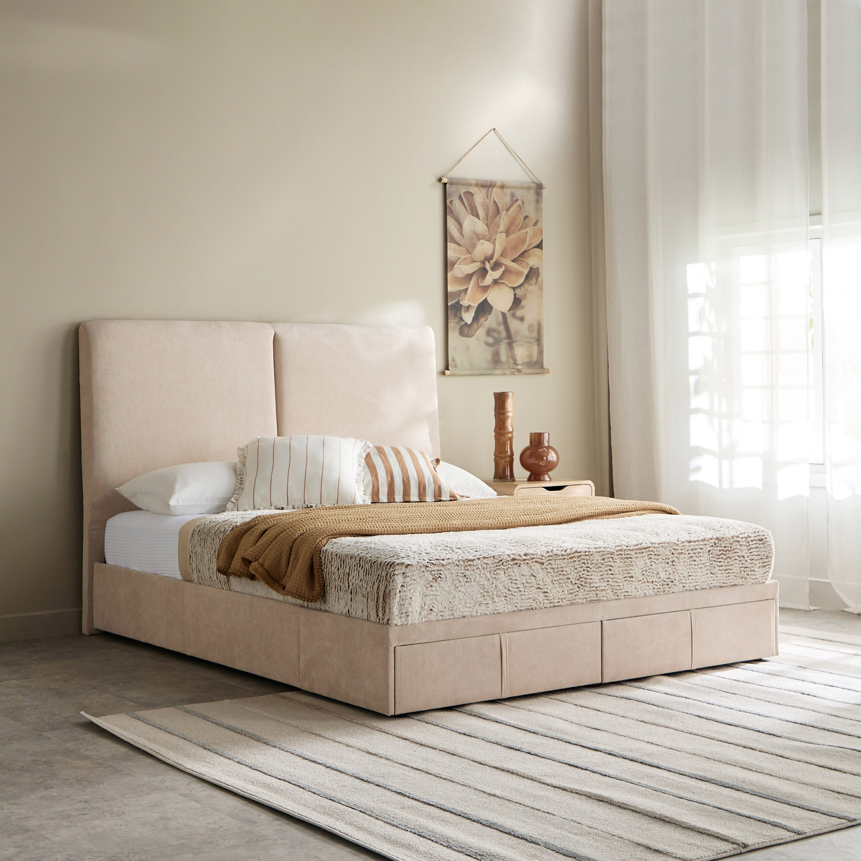Movo Nordica Ville Upholstered Queen Bed with 2 Drawers - 160x200 cm-hbxbedroom-bedsandbedsets-beds-queen-image-1