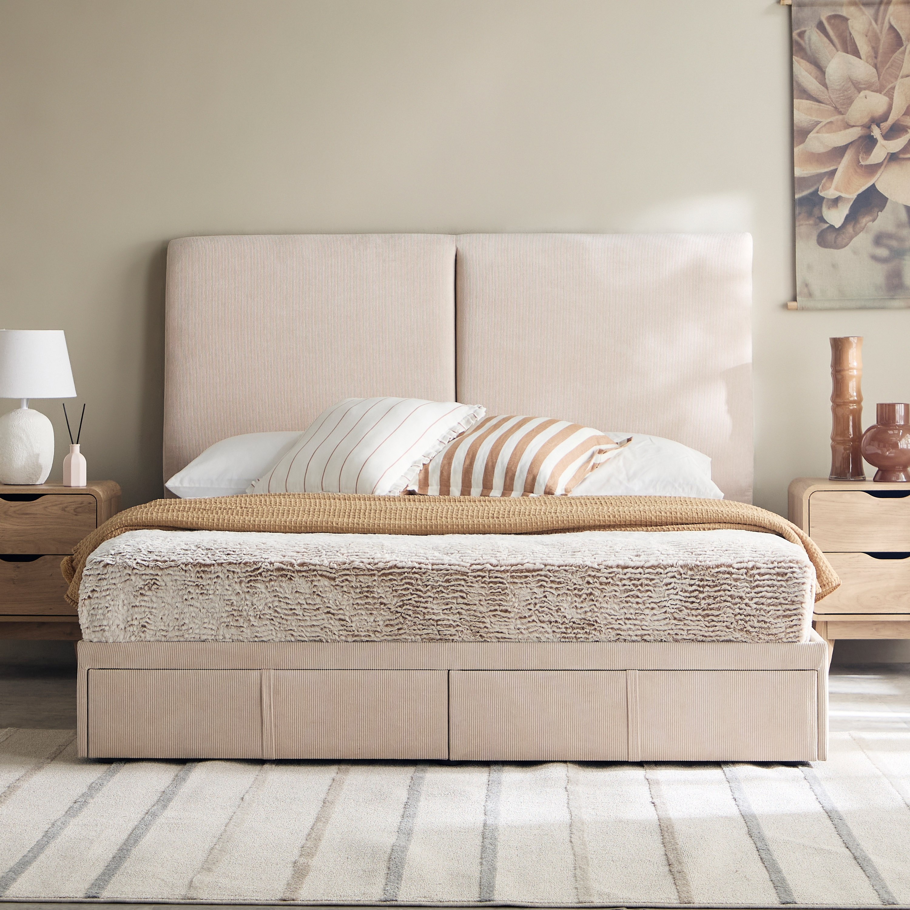 Movo Nordica Ville Upholstered Queen Bed with 2 Drawers - 160x200 cm-hbxbedroom-bedsandbedsets-beds-queen-image-2