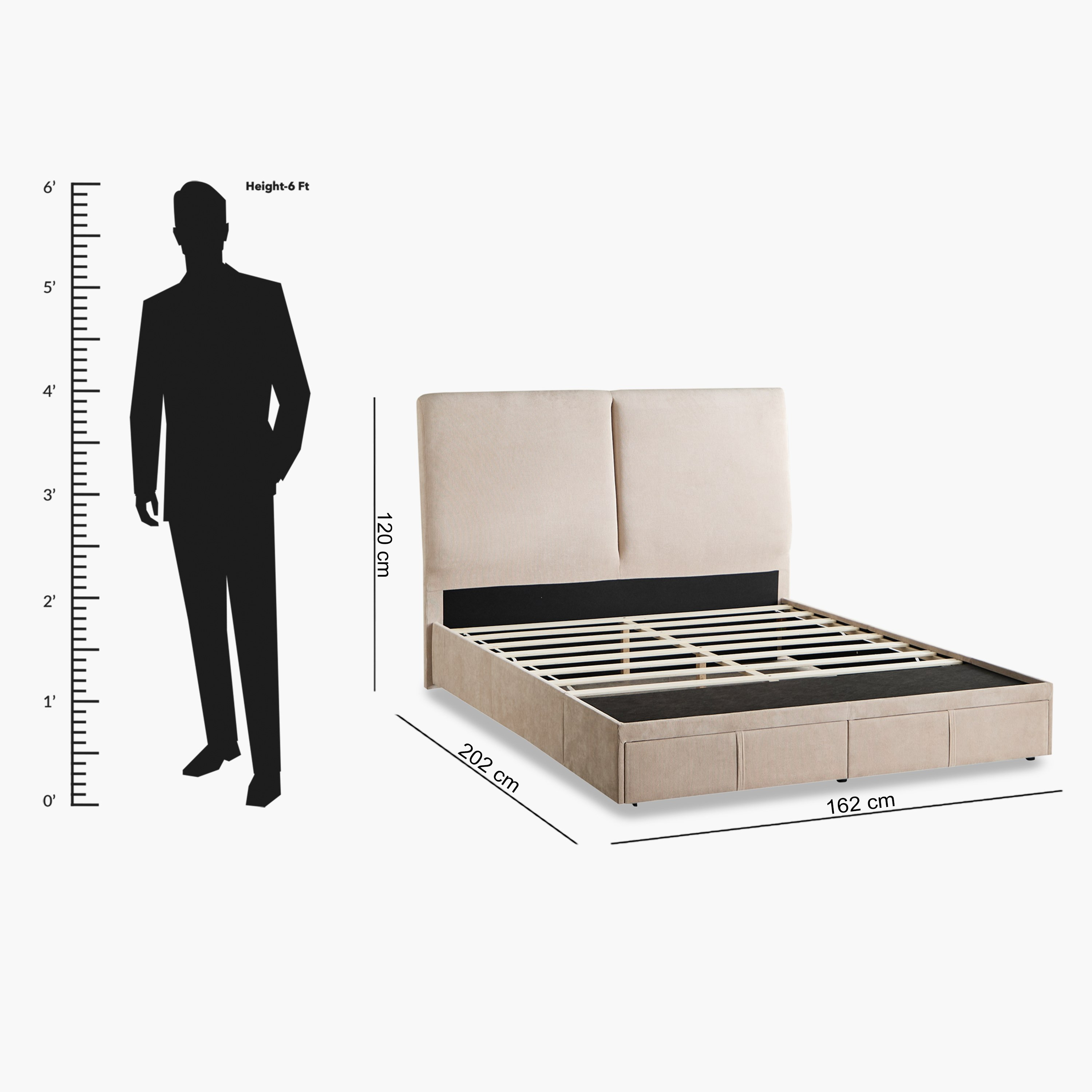 Movo Nordica Ville Upholstered Queen Bed with 2 Drawers - 160x200 cm-hbxbedroom-bedsandbedsets-beds-queen-image-9