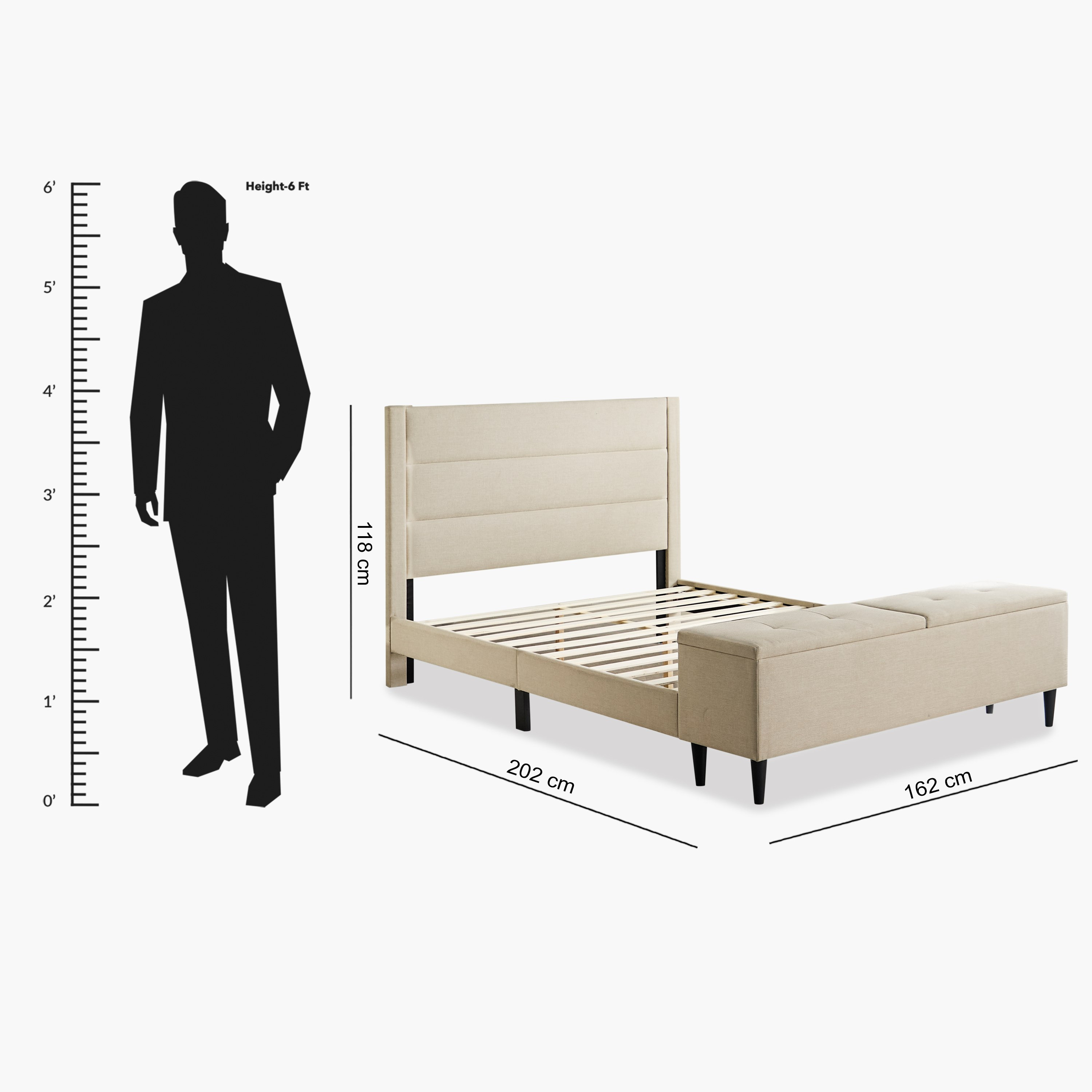 Movo Juno Warren Upholstered Queen Bed with Bench - 160x200 cm-hbxbedroom-bedsandbedsets-beds-queen-image-11