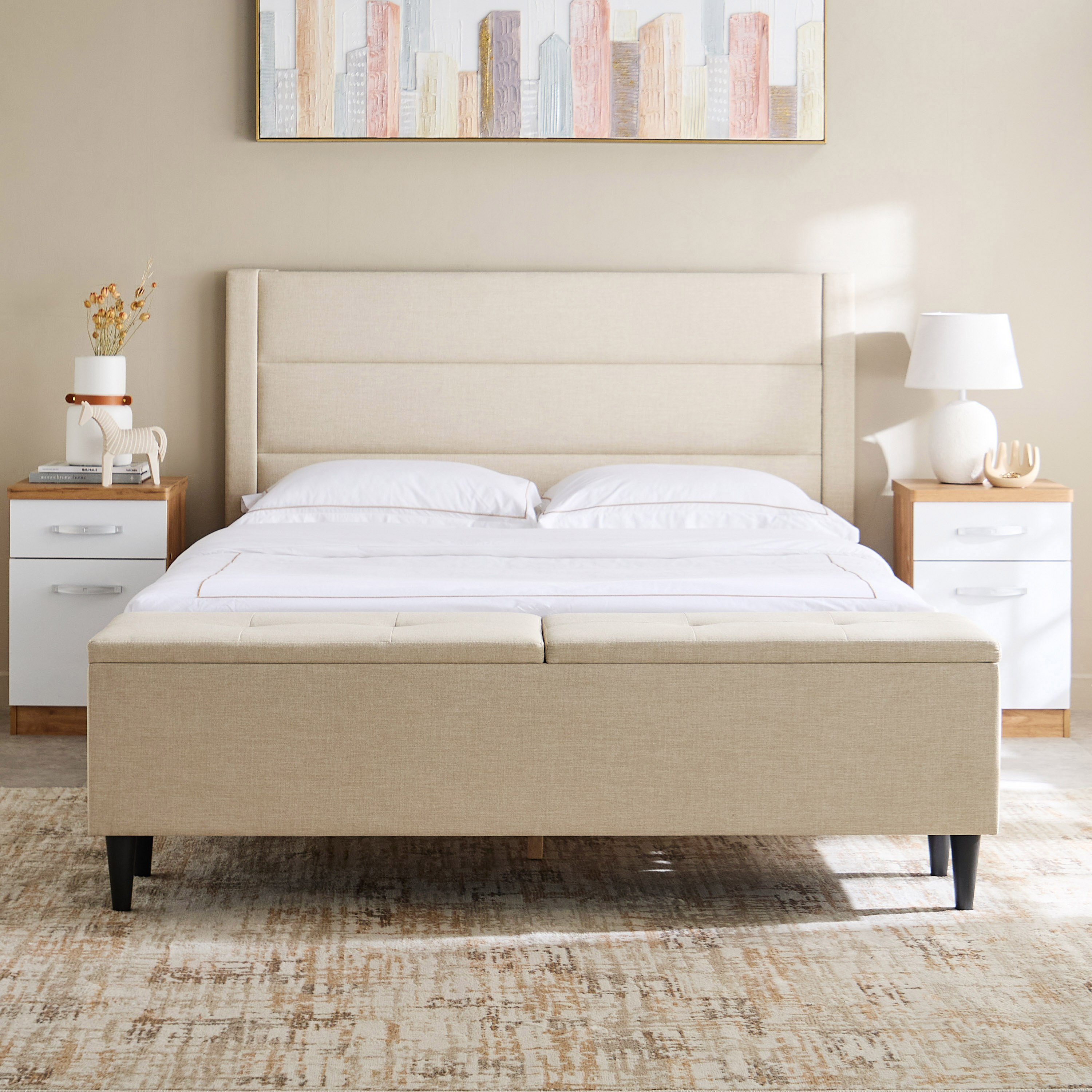 Movo Juno Warren Upholstered Queen Bed with Bench - 160x200 cm-hbxbedroom-bedsandbedsets-beds-queen-image-2