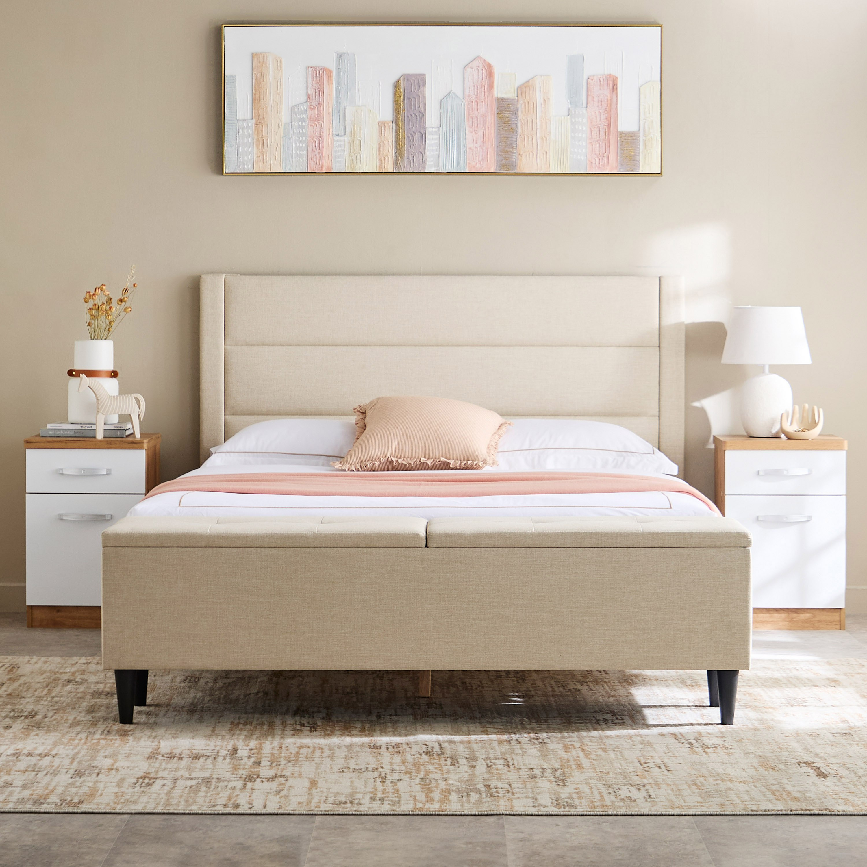 Movo Juno Warren Upholstered Queen Bed with Bench - 160x200 cm-hbxbedroom-bedsandbedsets-beds-queen-image-9