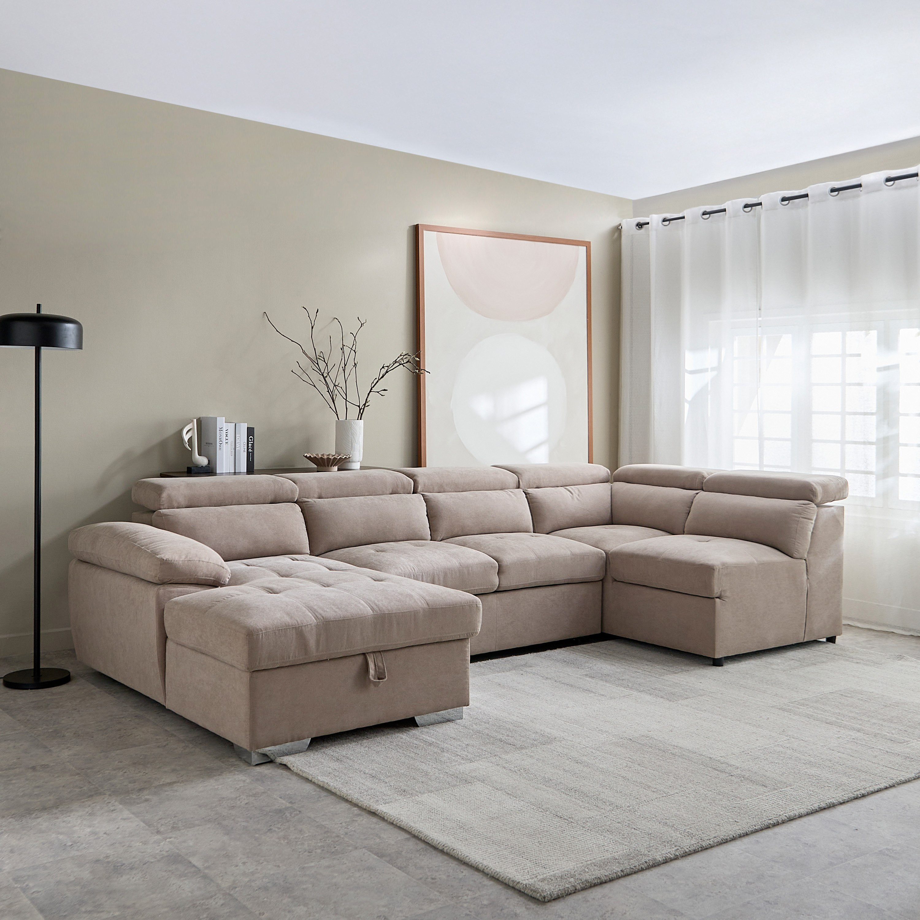 كنبة سرير ركنية يسار 5 مقاعد قماش مع مسند رأس قابل للتعديل ومقعد عثماني من مافيس-hbxfurniture-livingroom-sofabeds-image-1