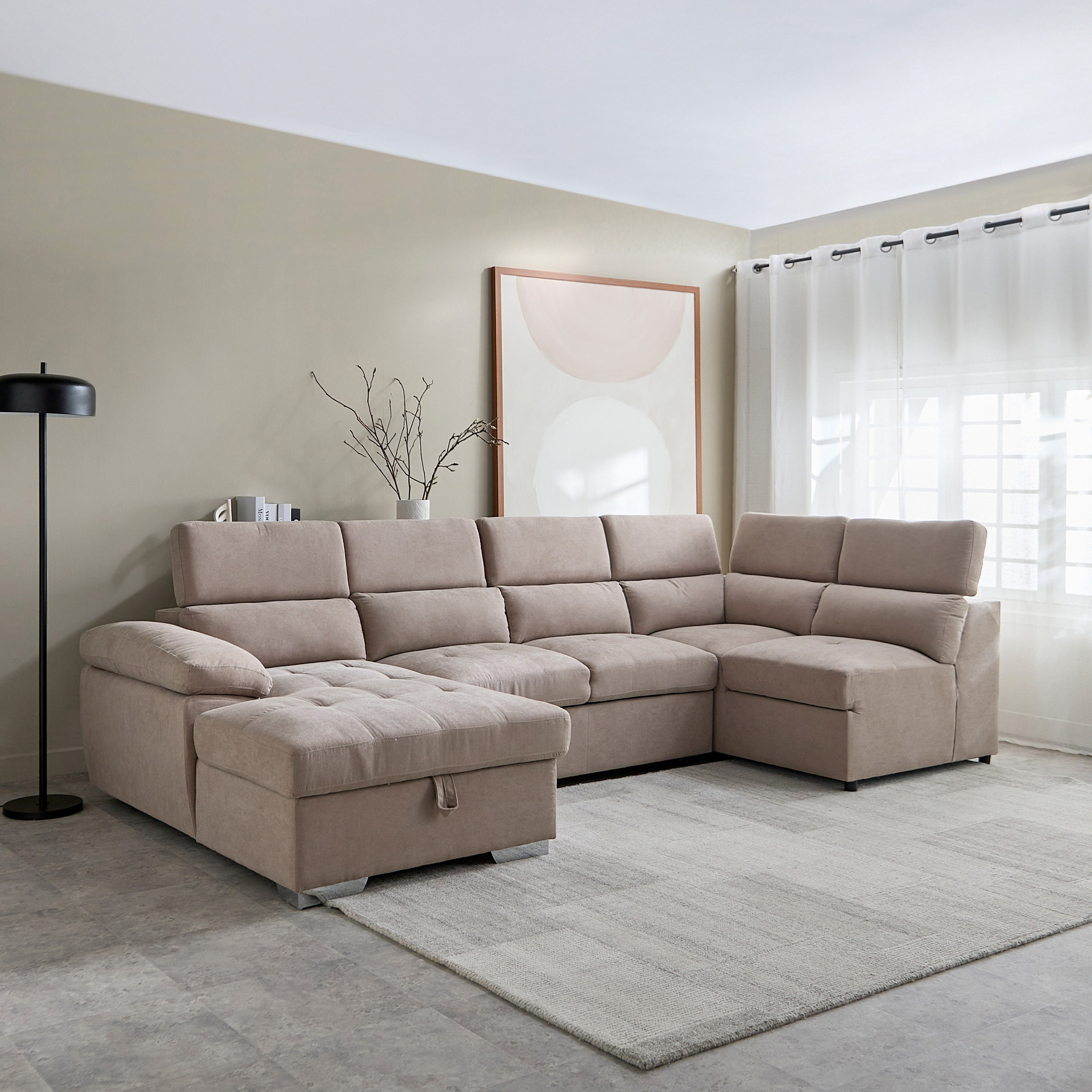 كنبة سرير ركنية يسار 5 مقاعد قماش مع مسند رأس قابل للتعديل ومقعد عثماني من مافيس-hbxfurniture-livingroom-sofabeds-image-2