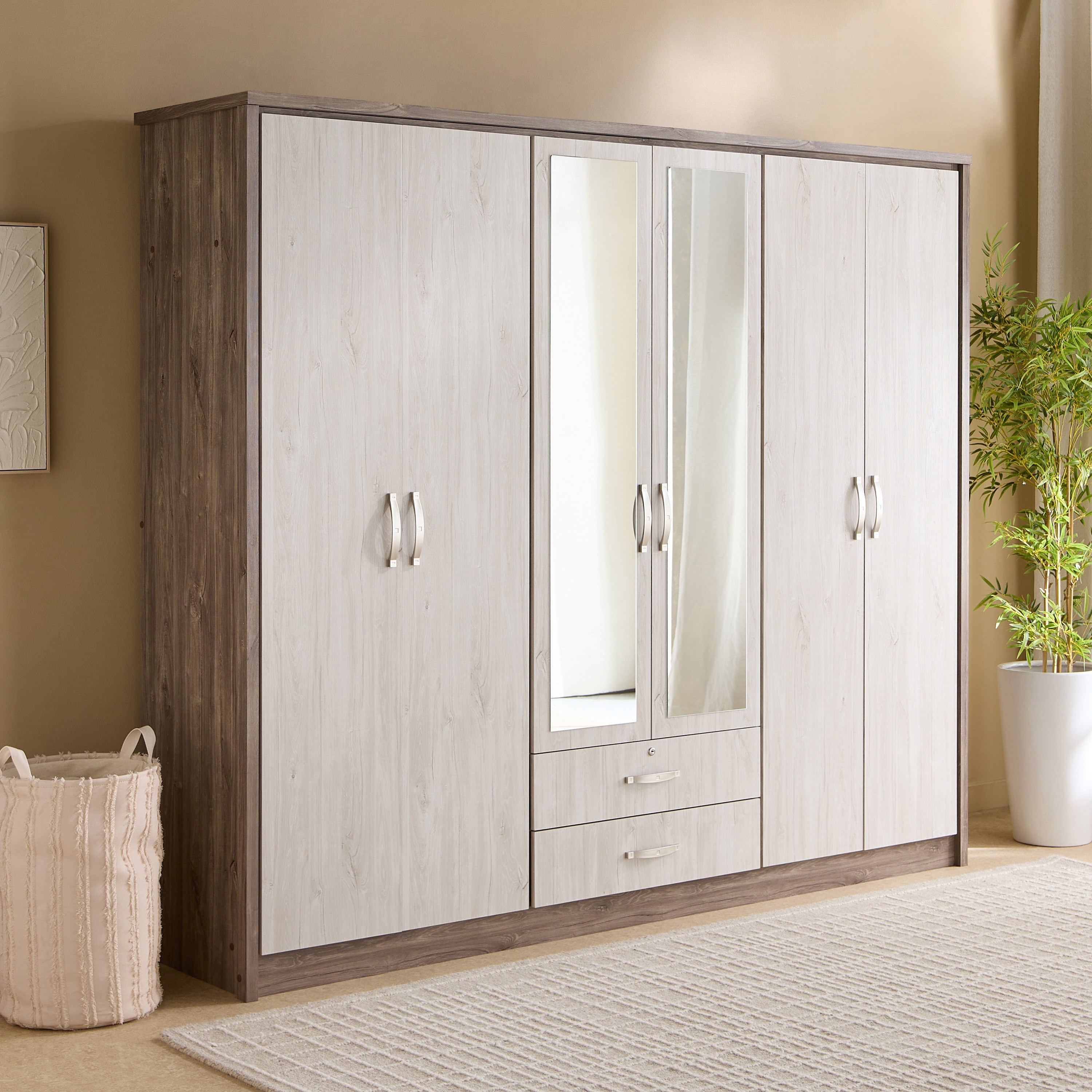 خزانة ملابس 6 أبواب مع أدراج و2 مرآة - إنريكو من موڤو -hbxfurniture-wardrobes-image-1
