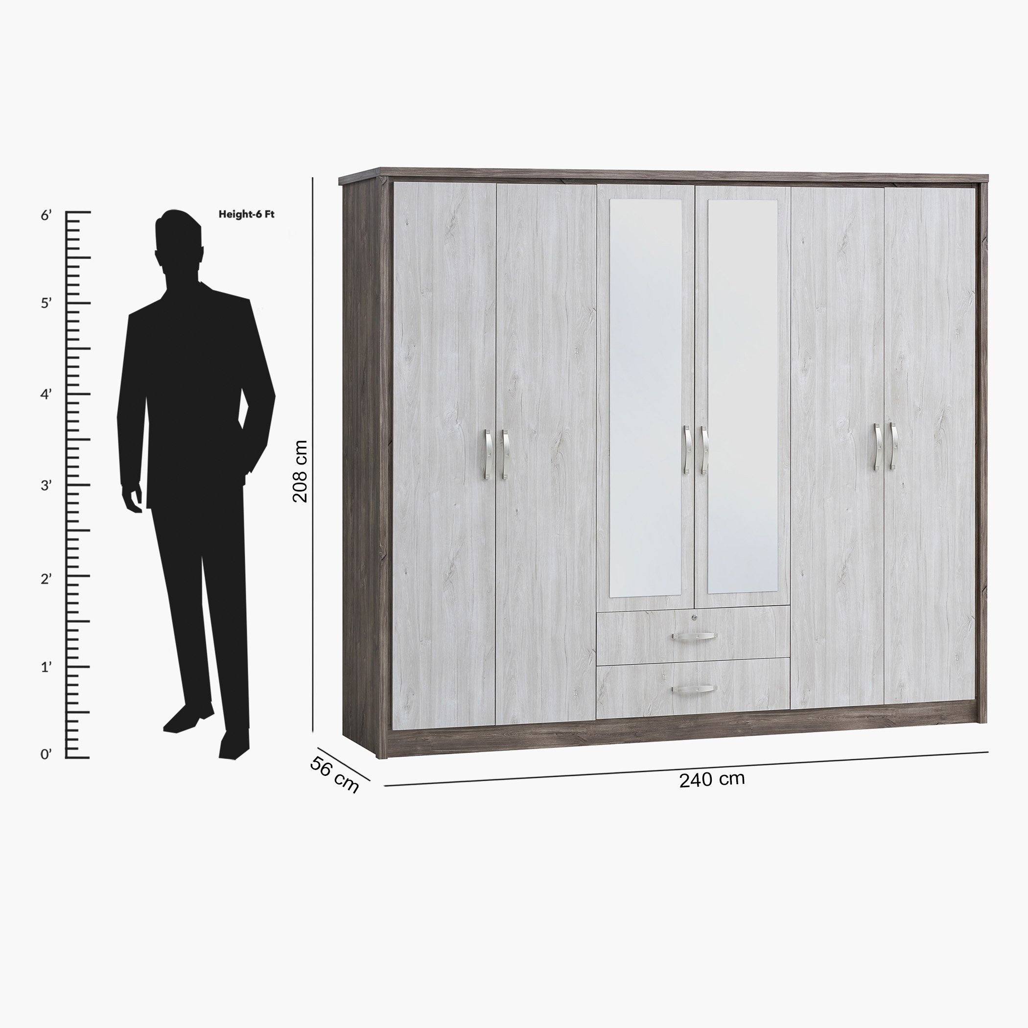 خزانة ملابس 6 أبواب مع أدراج و2 مرآة - إنريكو من موڤو -hbxfurniture-wardrobes-image-13