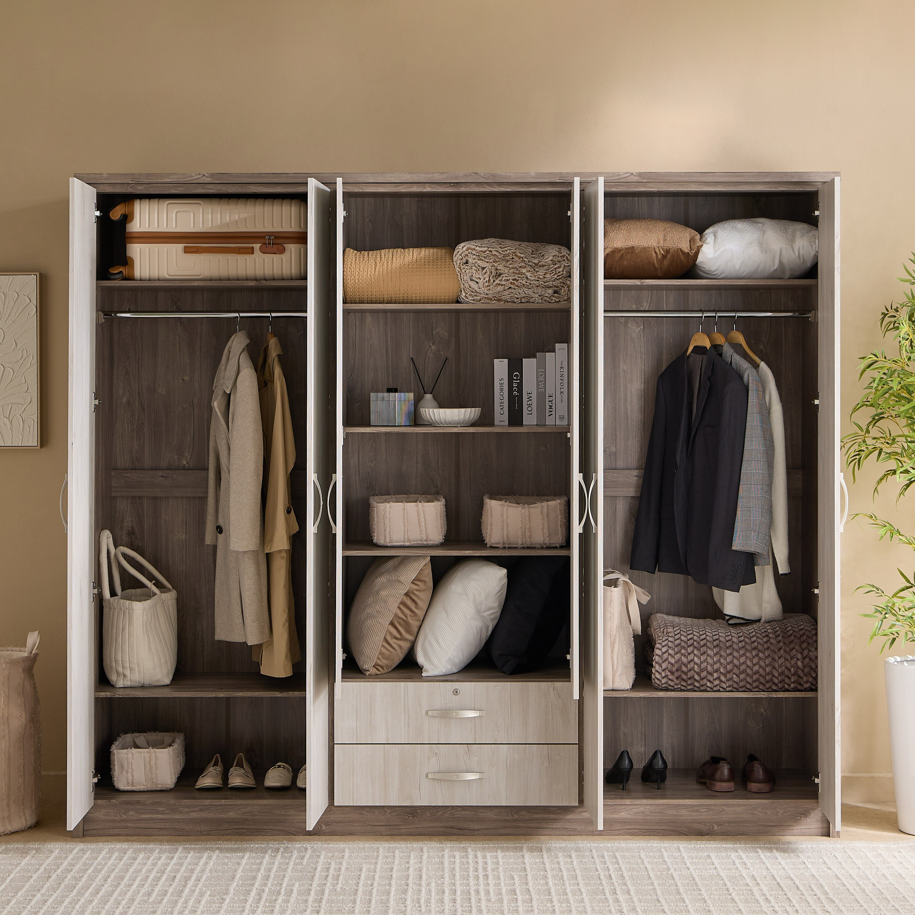 خزانة ملابس 6 أبواب مع أدراج و2 مرآة - إنريكو من موڤو -hbxfurniture-wardrobes-image-3