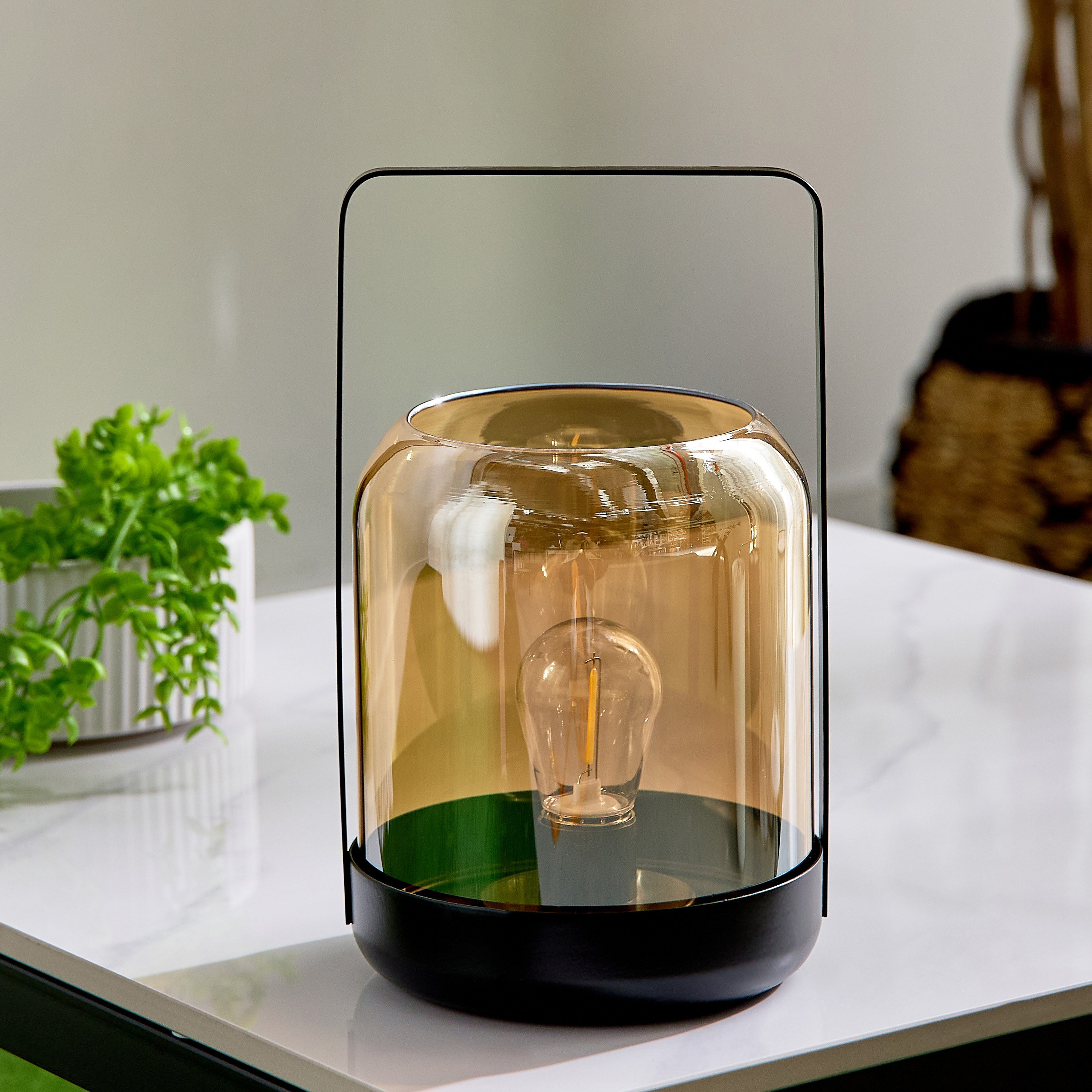 Dux Lantern Lamp with Glass Shade and Iron Base - 14.5x24.5 cm-hbxdiningroom-lighting-decorativesandstringlights-image-2