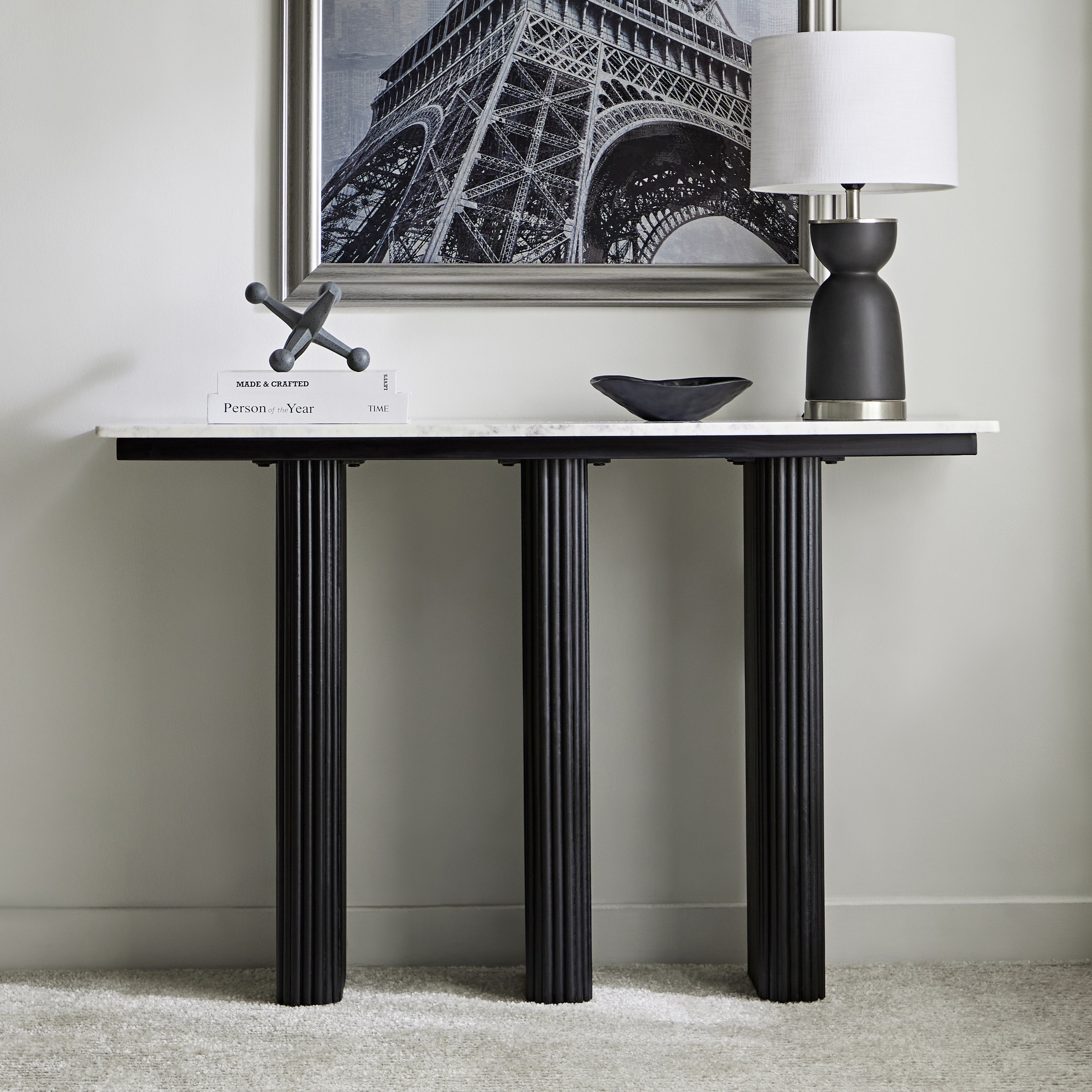 Cavon Fabio Genuine Marble Top Console Table with Solid Wood Base-hbxfurniture-tablesandstands-consoletables-image-2