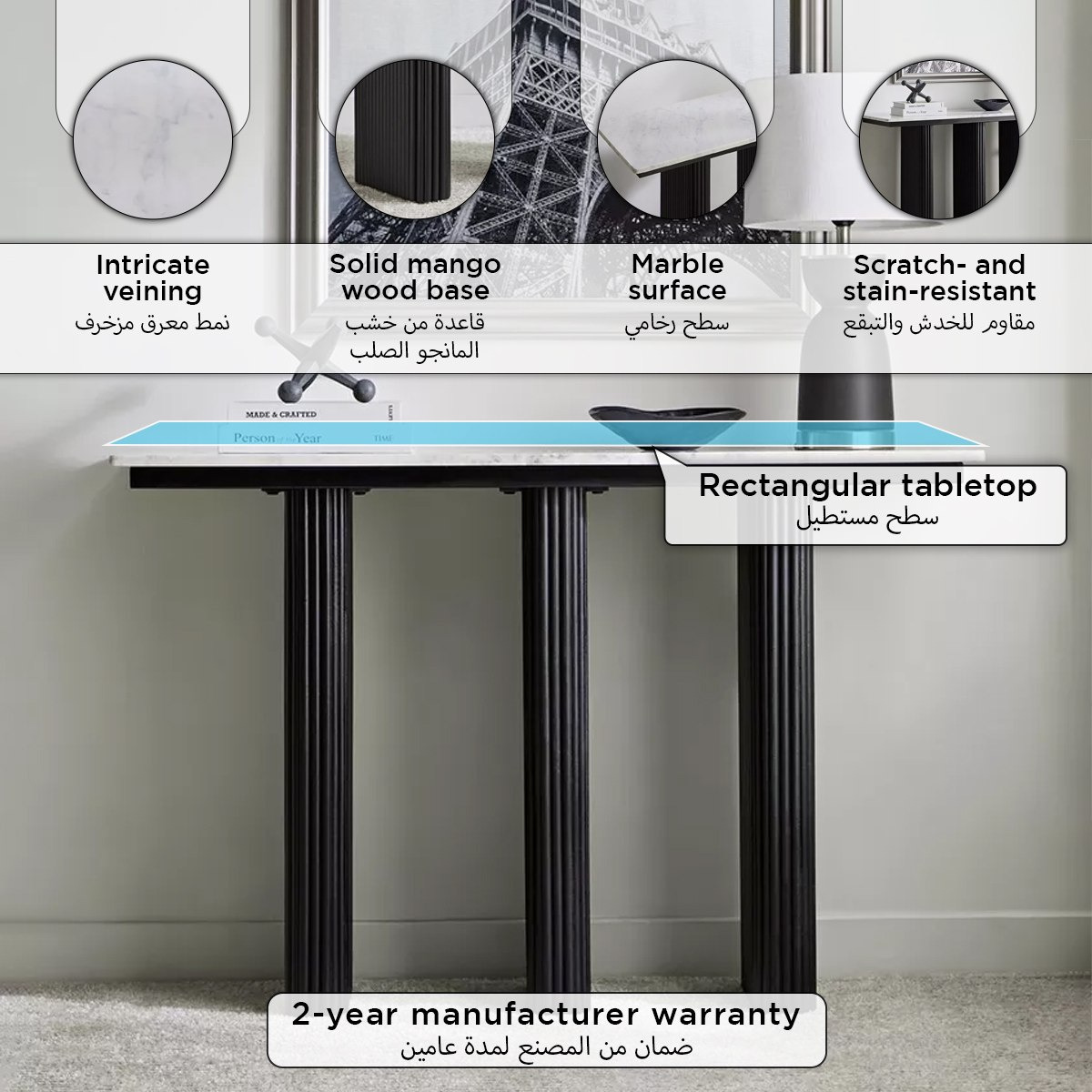 Cavon Fabio Genuine Marble Top Console Table with Solid Wood Base-hbxfurniture-tablesandstands-consoletables-image-4