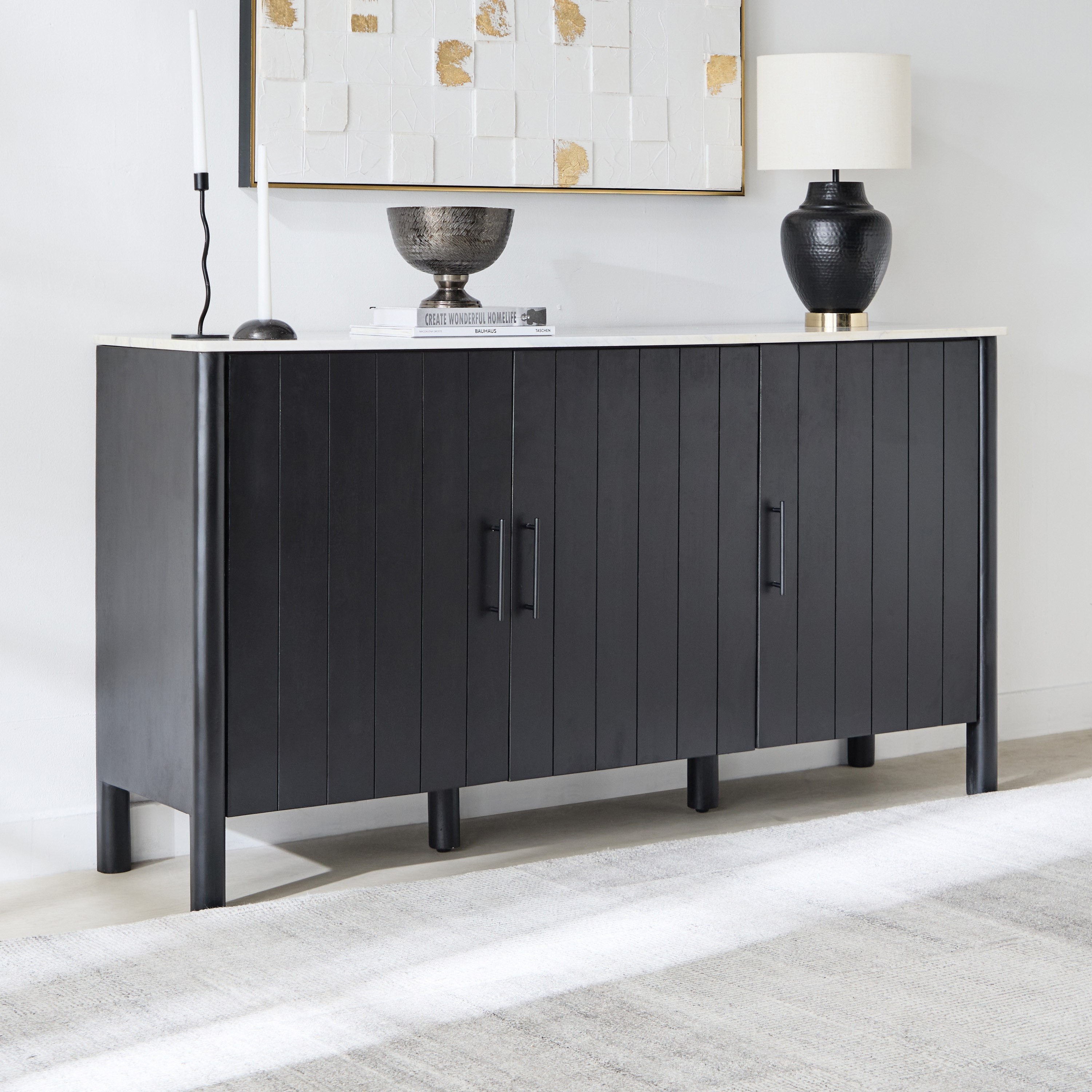 Cavon Fabio 1.6 Metre 3-Door Solid Wood Sideboard with Genuine Marble Top-hbxfurniture-diningroom-buffetsandsideboards-image-1