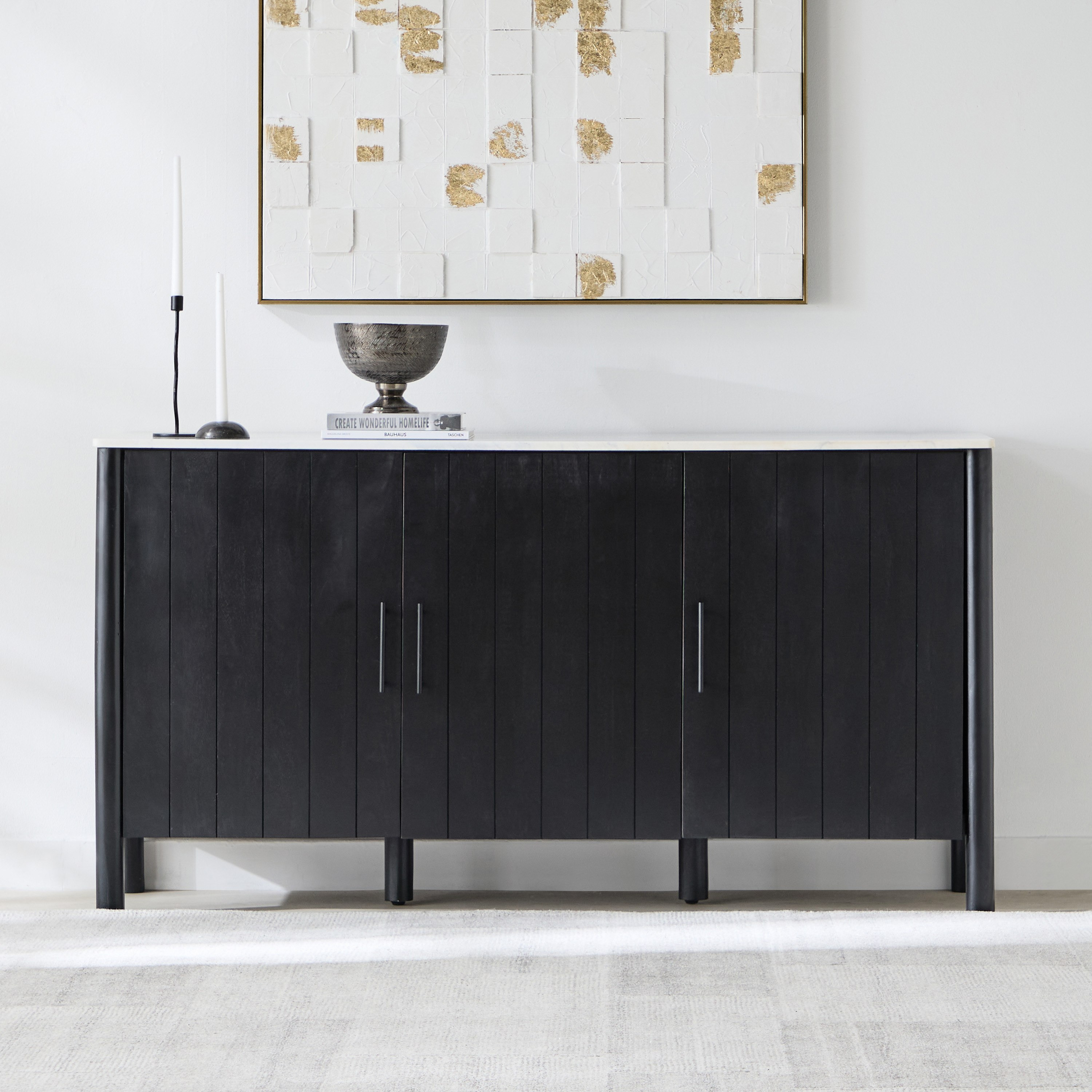 Cavon Fabio 1.6 Metre 3-Door Solid Wood Sideboard with Genuine Marble Top-hbxfurniture-diningroom-buffetsandsideboards-image-2