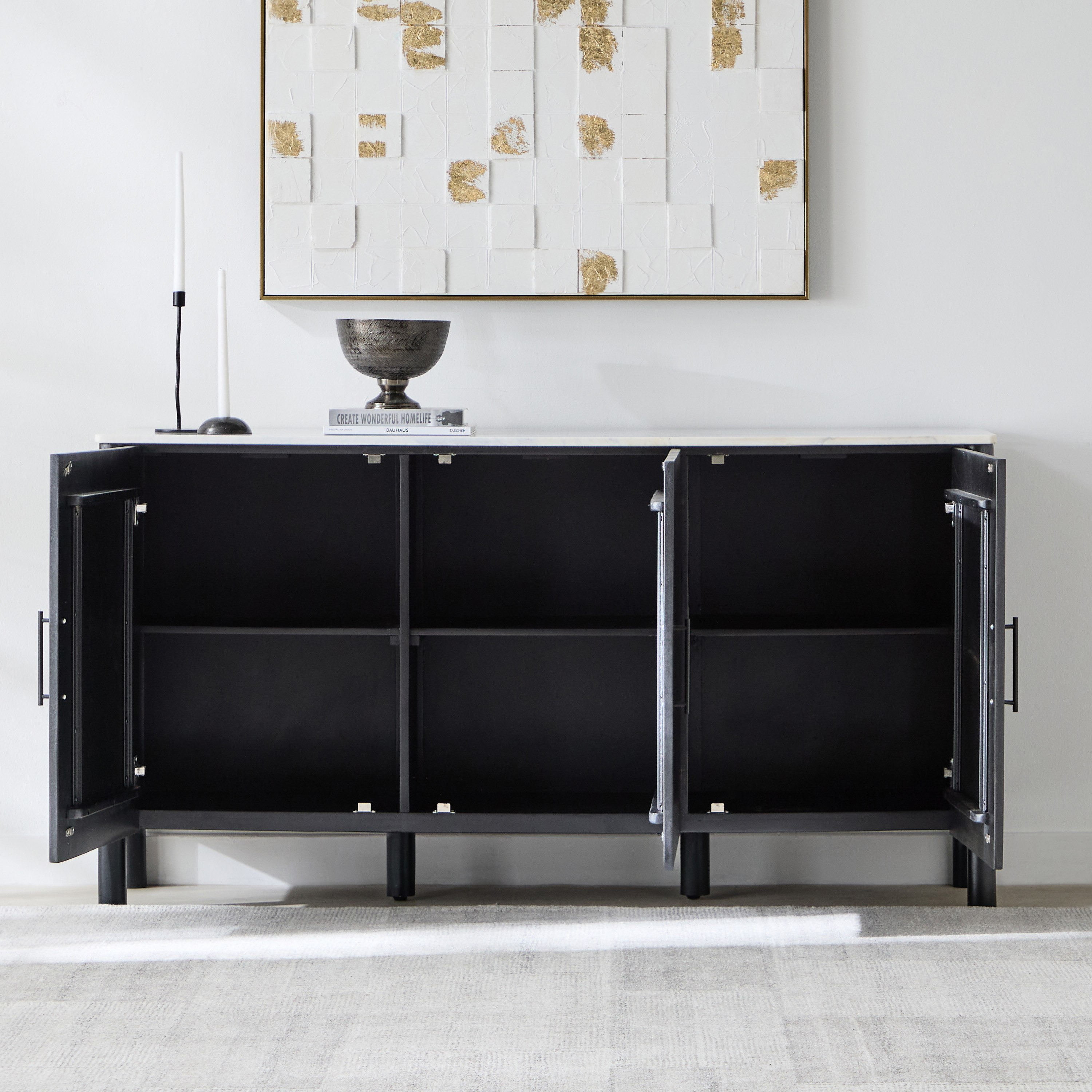 Cavon Fabio 1.6 Metre 3-Door Solid Wood Sideboard with Genuine Marble Top-hbxfurniture-diningroom-buffetsandsideboards-image-3