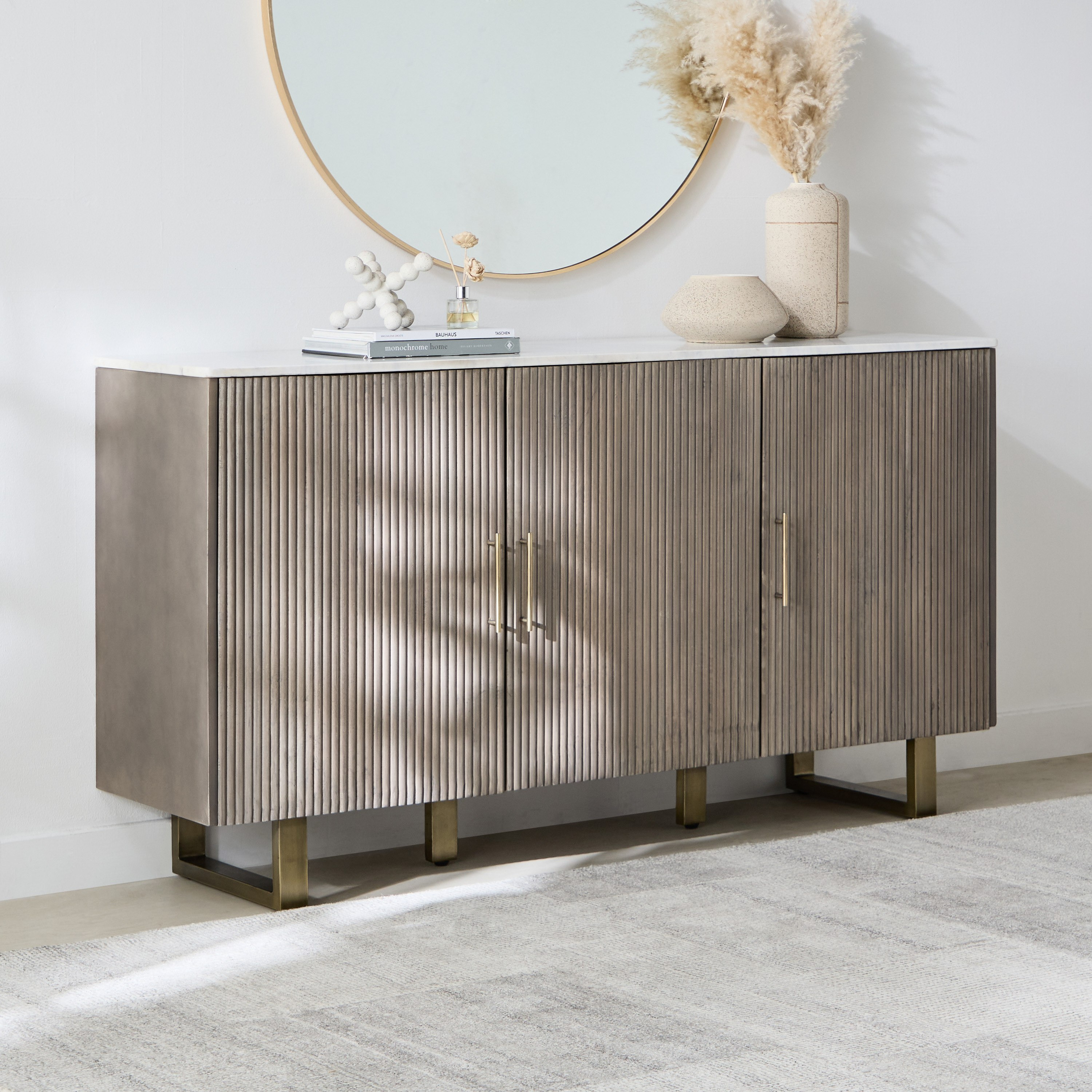 Cavon Portola 1.6 Metre 3-Door Solid Wood Sideboard with Genuine Marble Top-hbxfurniture-diningroom-buffetsandsideboards-image-1