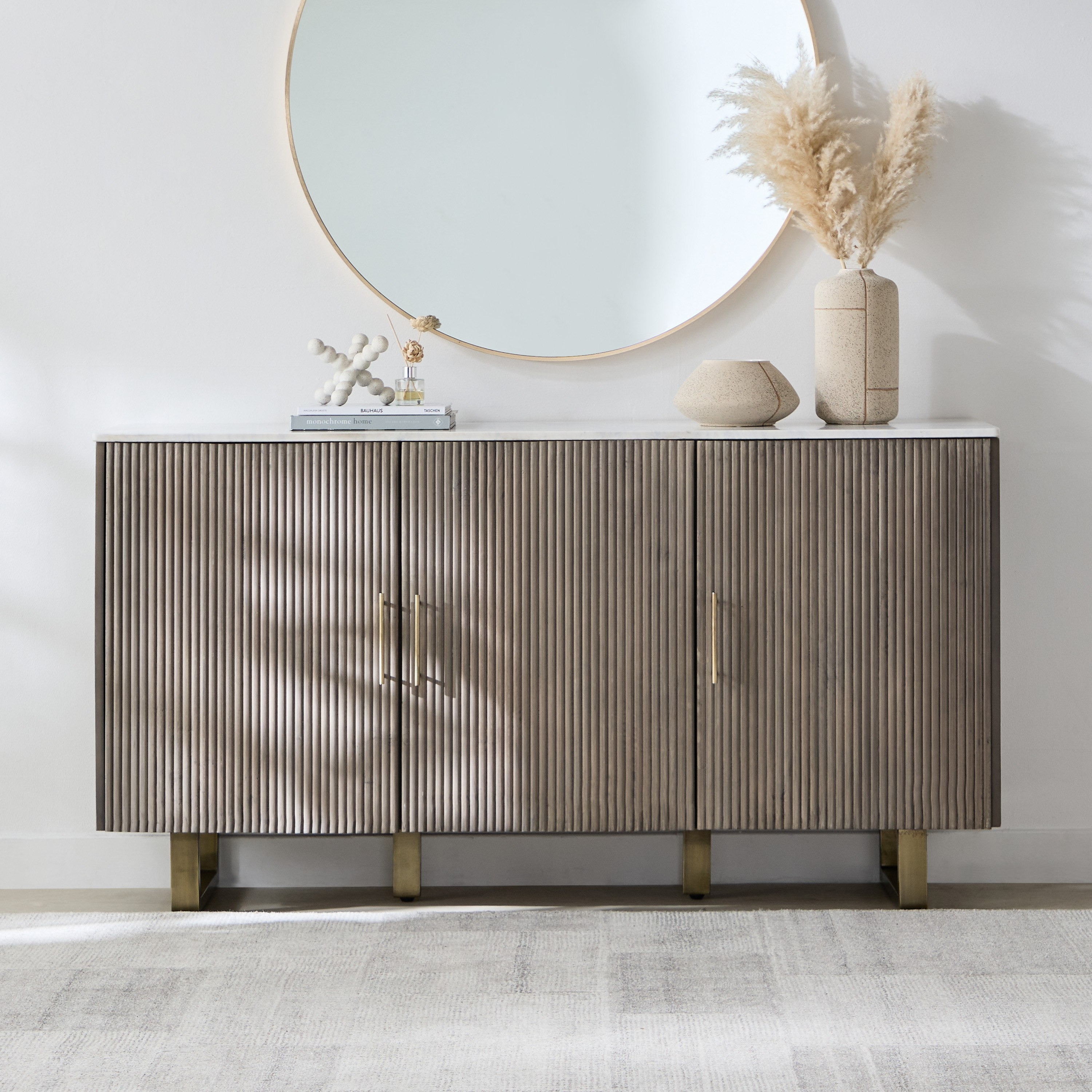 Cavon Portola 1.6 Metre 3-Door Solid Wood Sideboard with Genuine Marble Top-hbxfurniture-diningroom-buffetsandsideboards-image-2