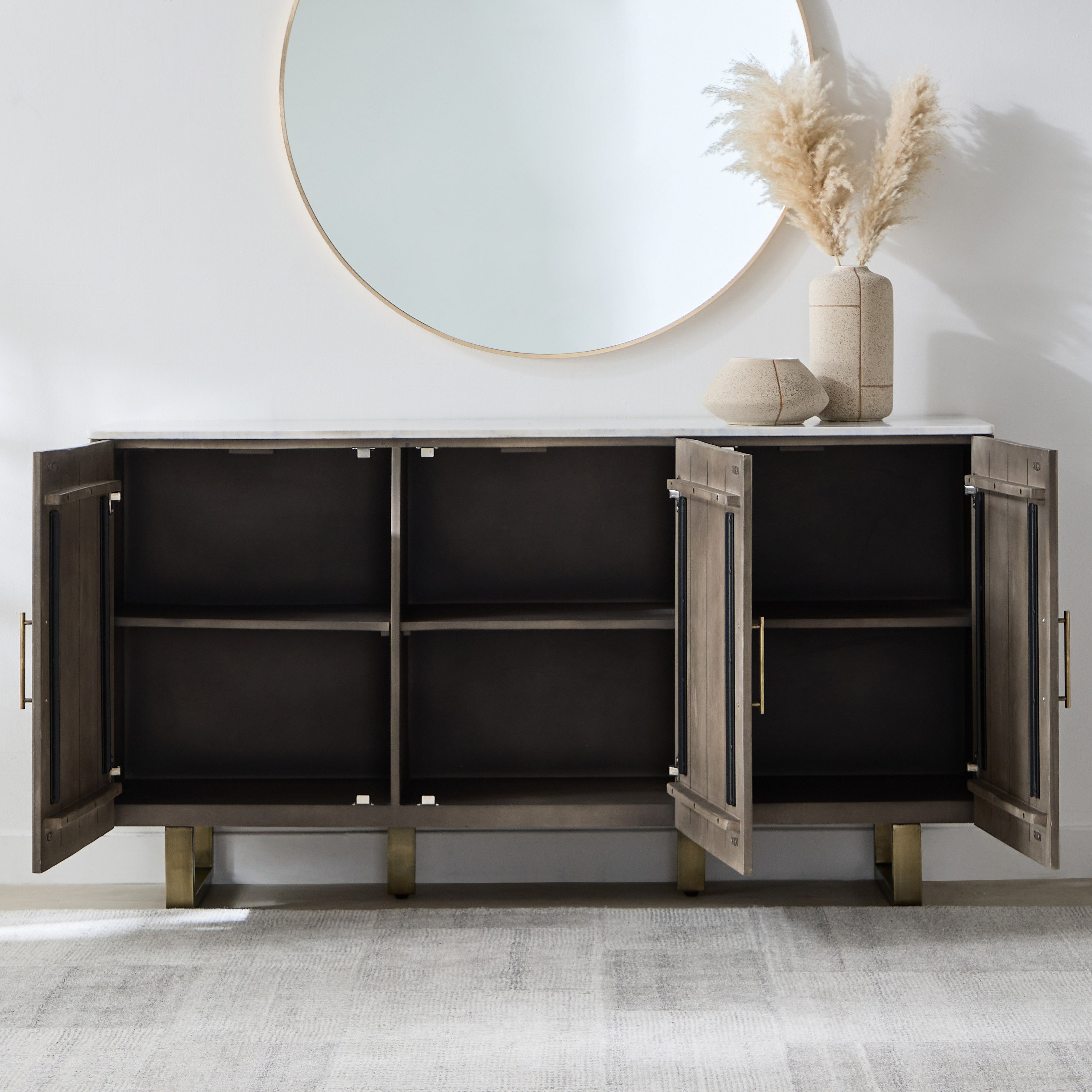 Cavon Portola 1.6 Metre 3-Door Solid Wood Sideboard with Genuine Marble Top-hbxfurniture-diningroom-buffetsandsideboards-image-3