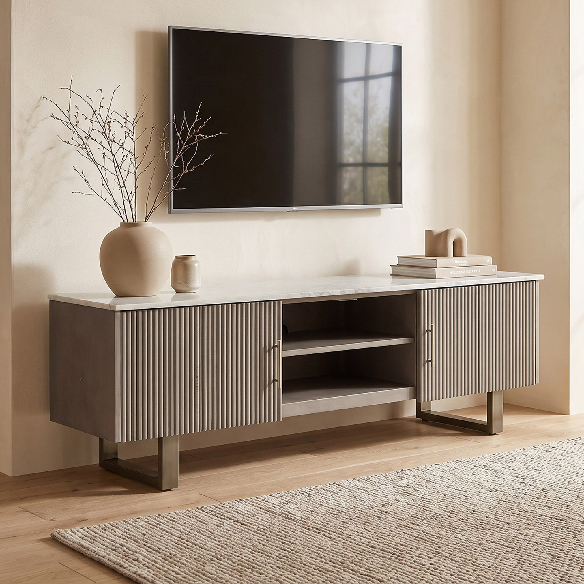 وحدة تلفزيون حتى 70 بوصة 1.6 متر من الخشب الصلب بسطح من الرخام الأصلي - بورتولا من كافون-hbxlivingroom-mediaunitsandstorage-tvunits-image-1