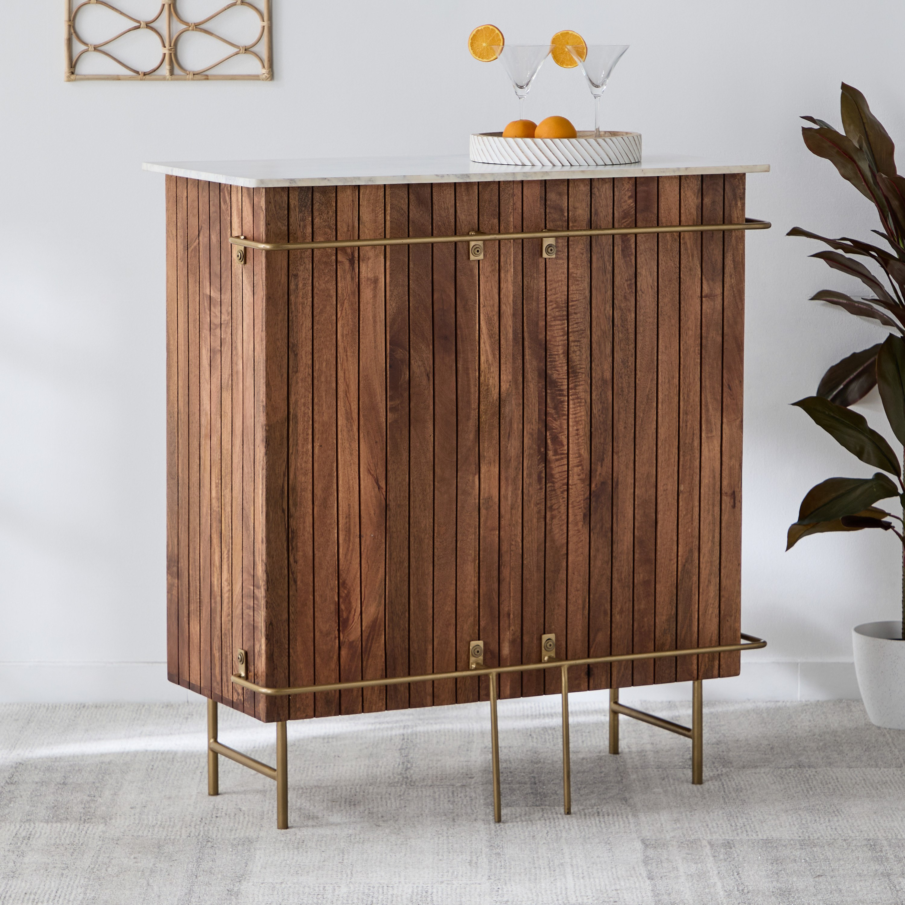 Cavon Glenn Solid Wood Bar Unit with Genuine Marble Top-hbxfurniture-diningroom-barcountersandbarstools-image-1