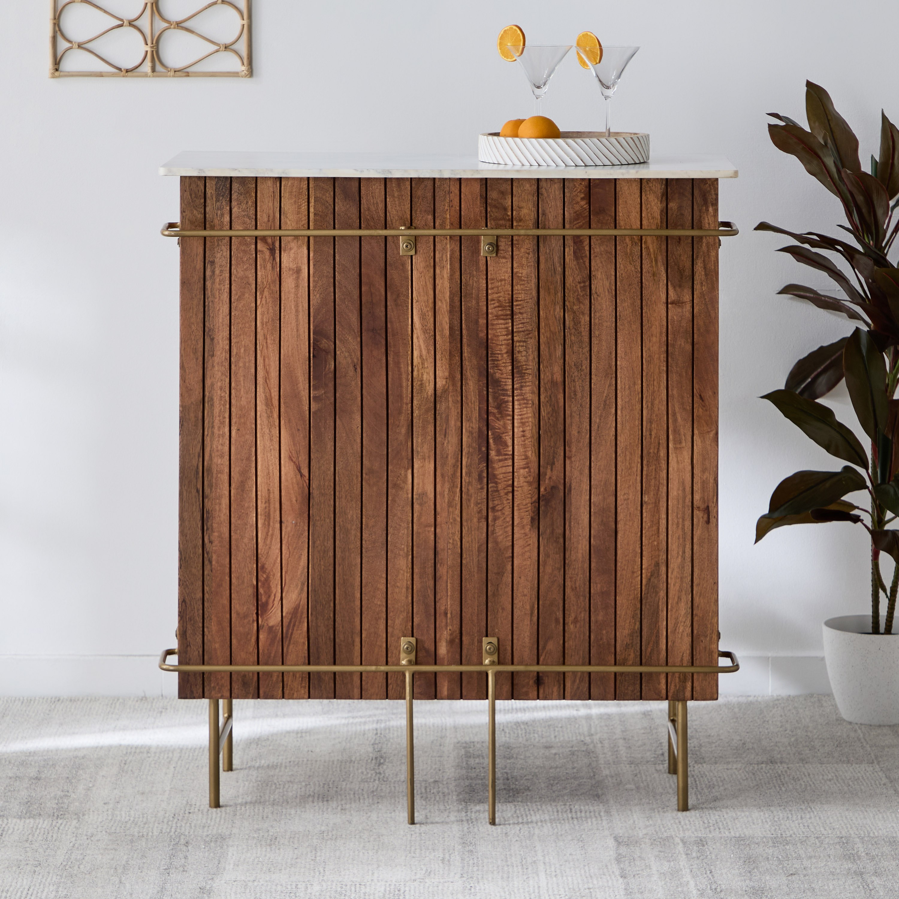 Cavon Glenn Solid Wood Bar Unit with Genuine Marble Top-hbxfurniture-diningroom-barcountersandbarstools-image-2