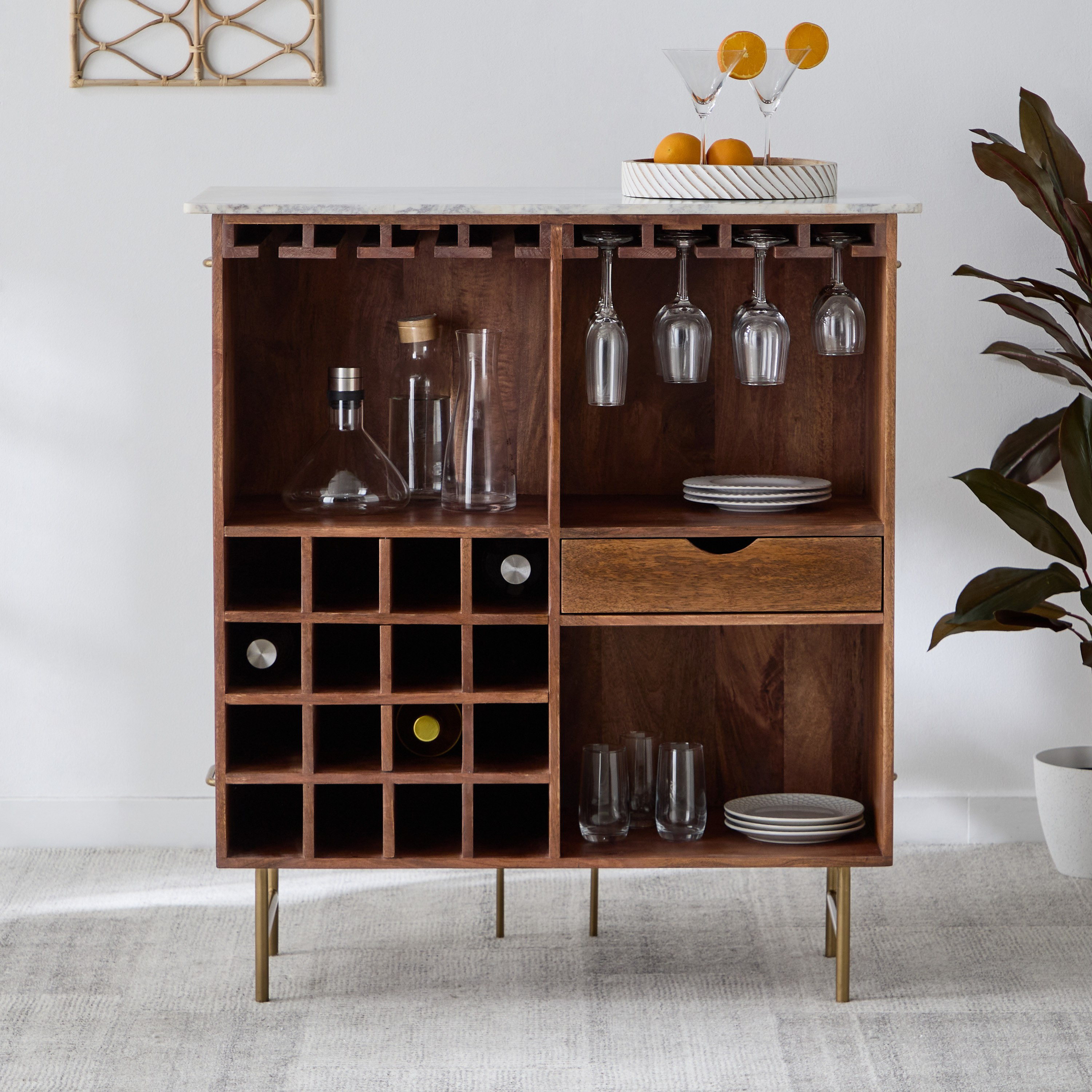 Cavon Glenn Solid Wood Bar Unit with Genuine Marble Top-hbxfurniture-diningroom-barcountersandbarstools-image-3