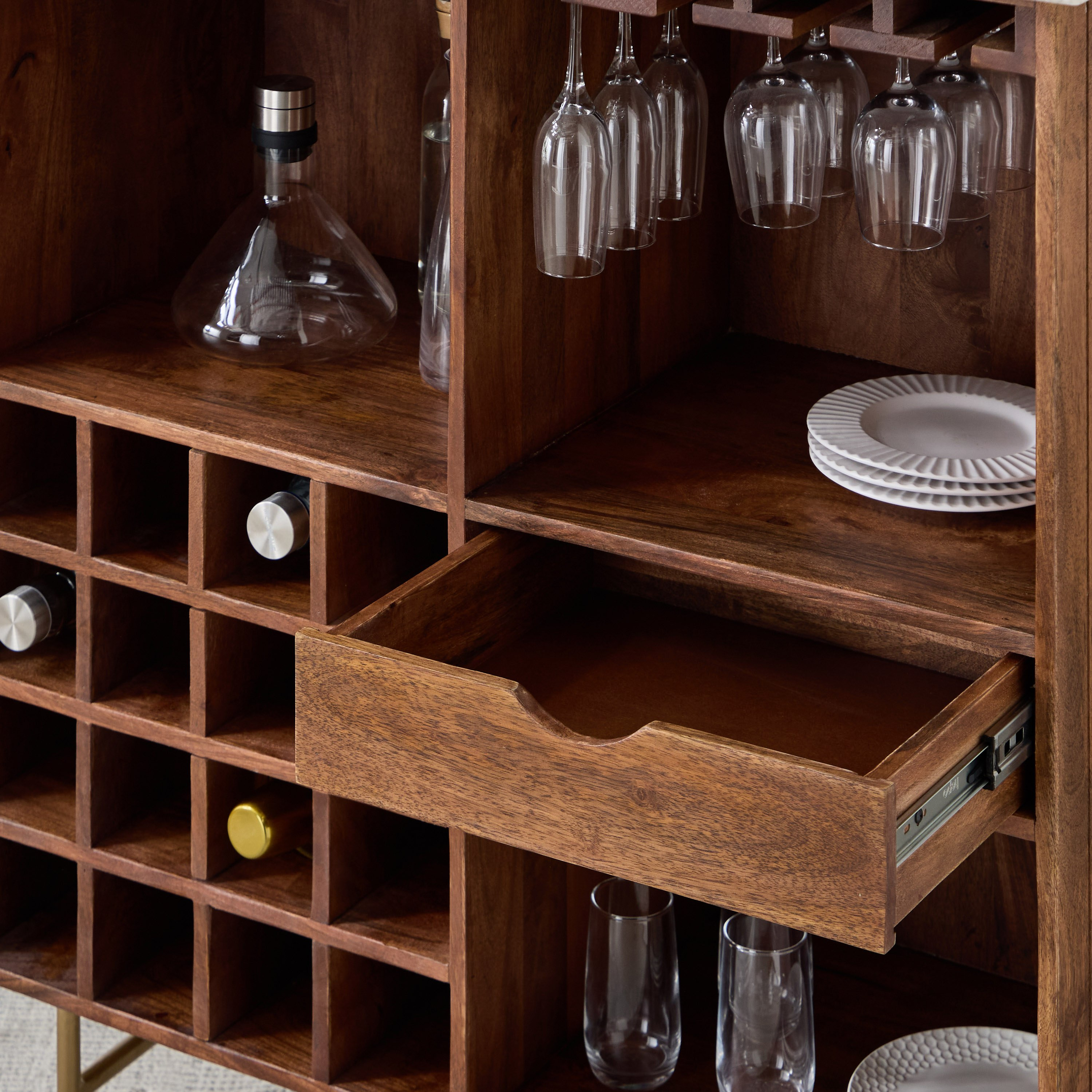 Cavon Glenn Solid Wood Bar Unit with Genuine Marble Top-hbxfurniture-diningroom-barcountersandbarstools-image-5
