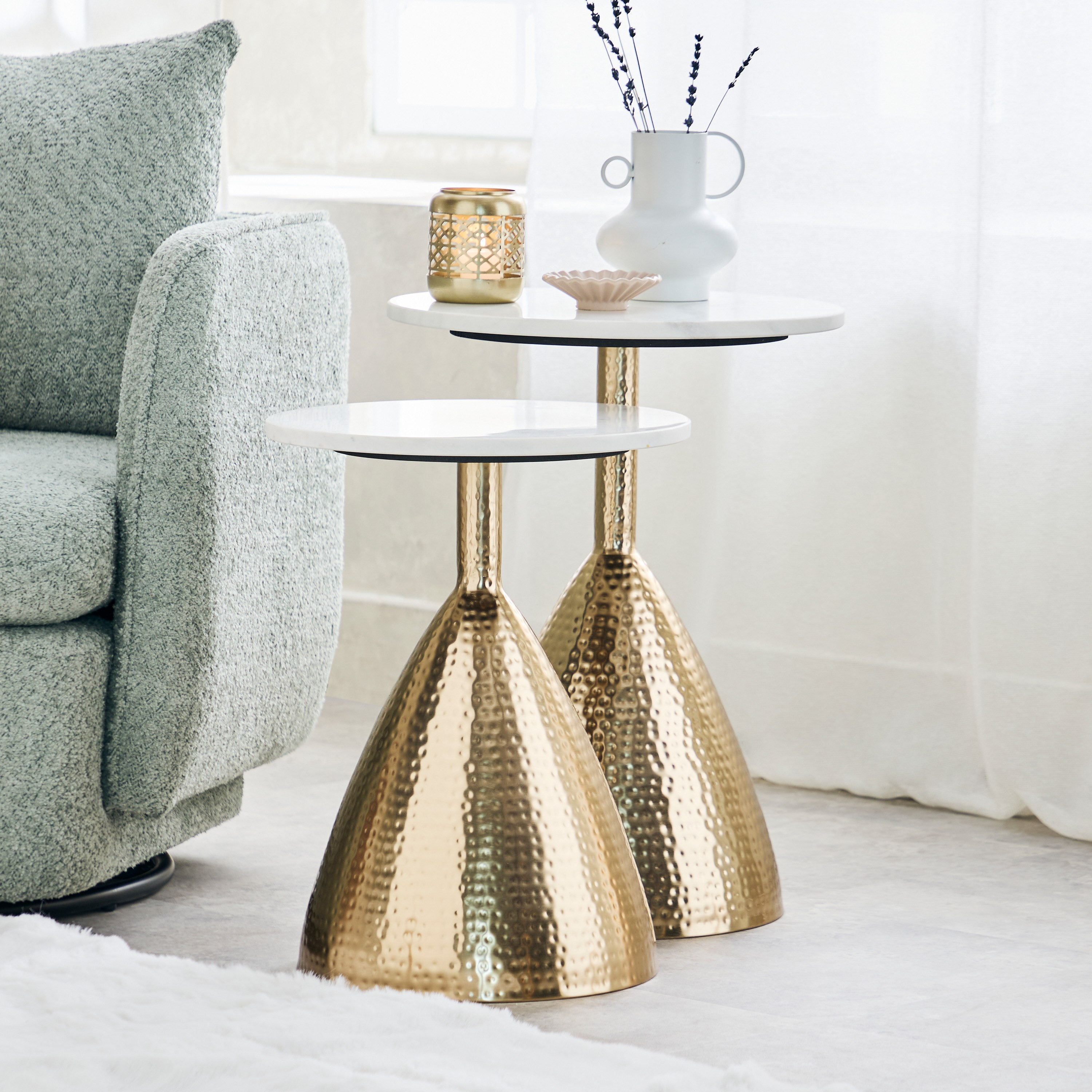 Cavon Cone Genuine Marble Top Nest of Tables - Set of 2-hbxfurniture-livingroom-nestingtables-image-1