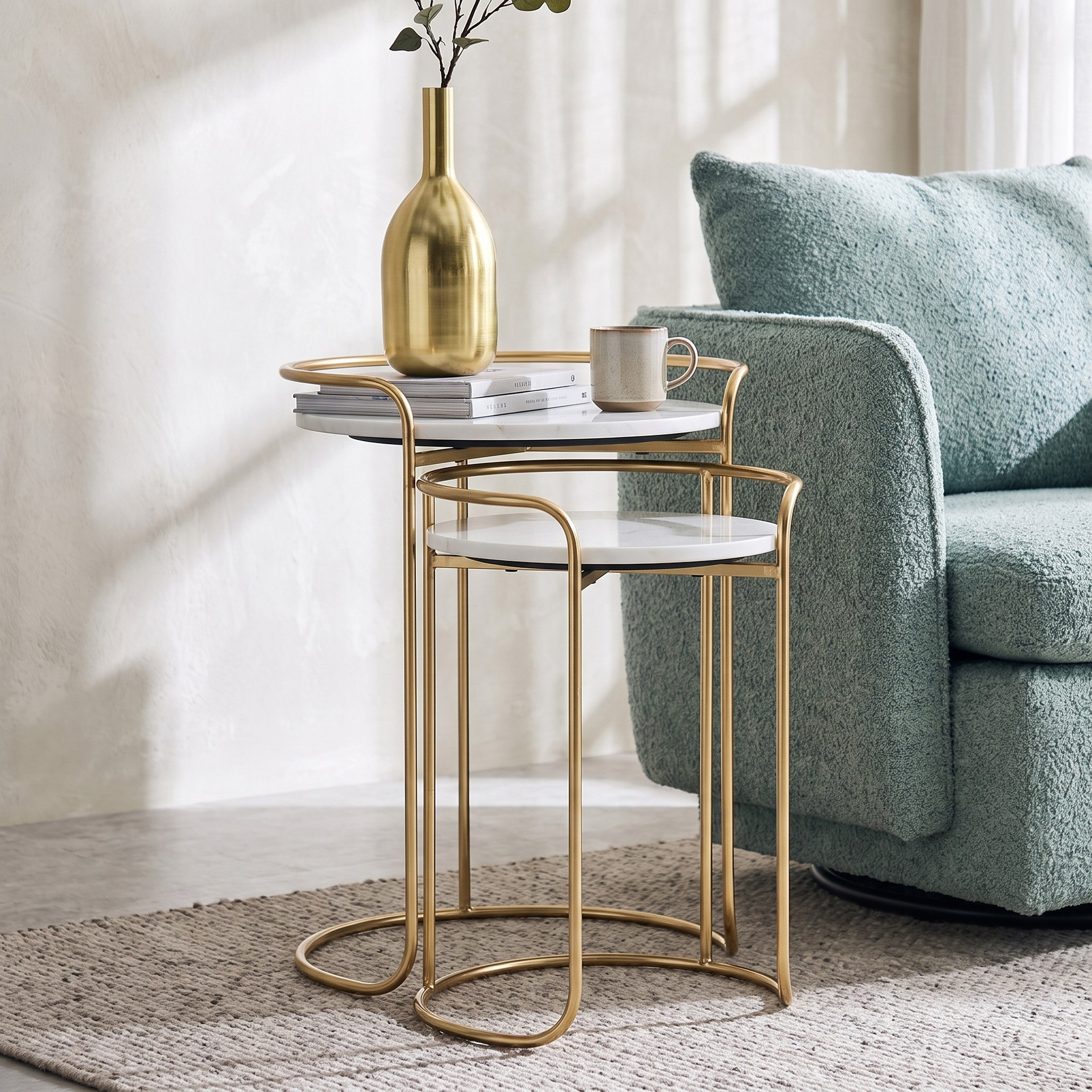 طقم طاولات متداخلة من قطعتين بسطح من الرخام الأصلي - ڤيتارا من كافون-hbxfurniture-livingroom-nestingtables-image-1
