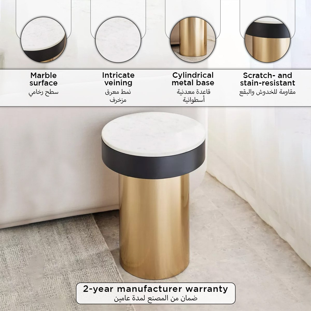 Cavon Barrel Genuine Marble Top End Table-hbxfurniture-livingroom-endtables-image-8