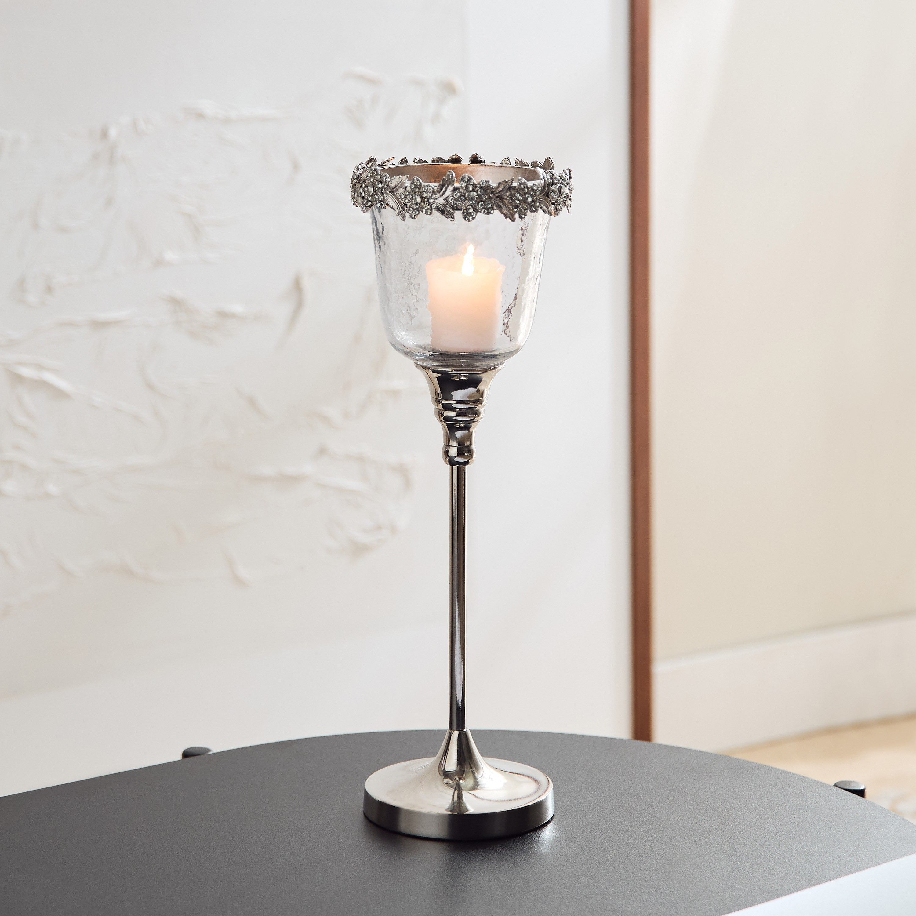 حامل شموع زجاج كريستال ونحاس من إيراس - 12x12x37 سم-hbxlivingroom-decorandaccessories-candleholders-image-1