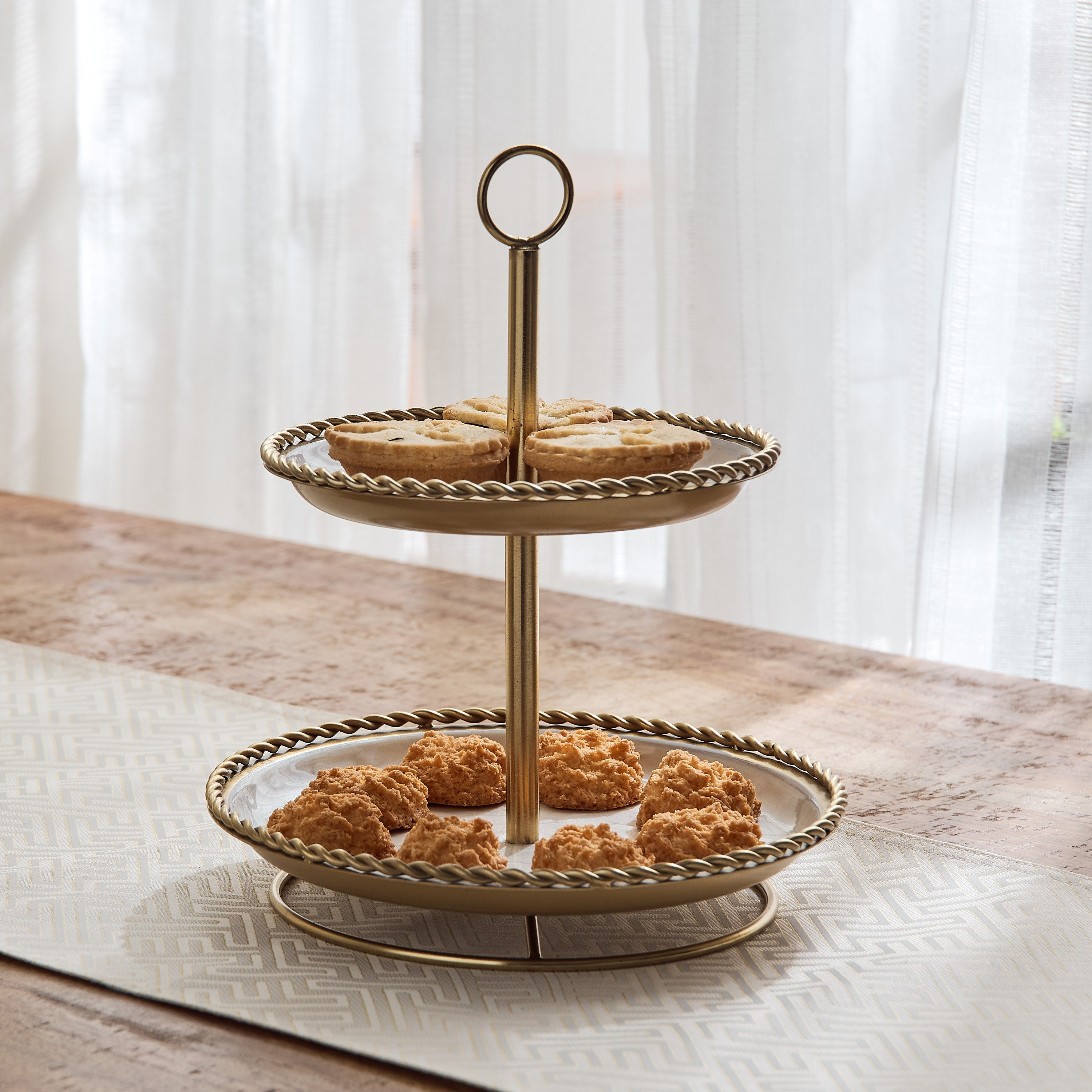 Lera 2-Tier Shell Enamel Cake Stand - 24x24x28 cm-hbxdecorandfurnishings-tabletop-serveware-image-1