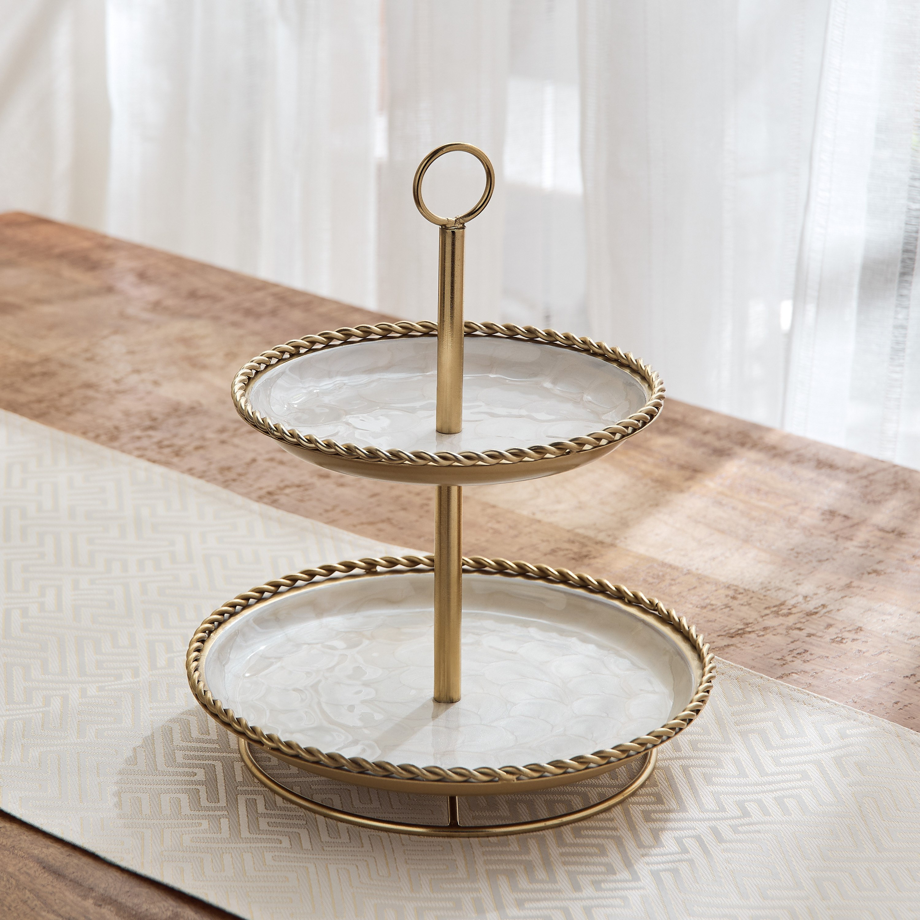 Lera 2-Tier Shell Enamel Cake Stand - 24x24x28 cm-hbxdecorandfurnishings-tabletop-serveware-image-2
