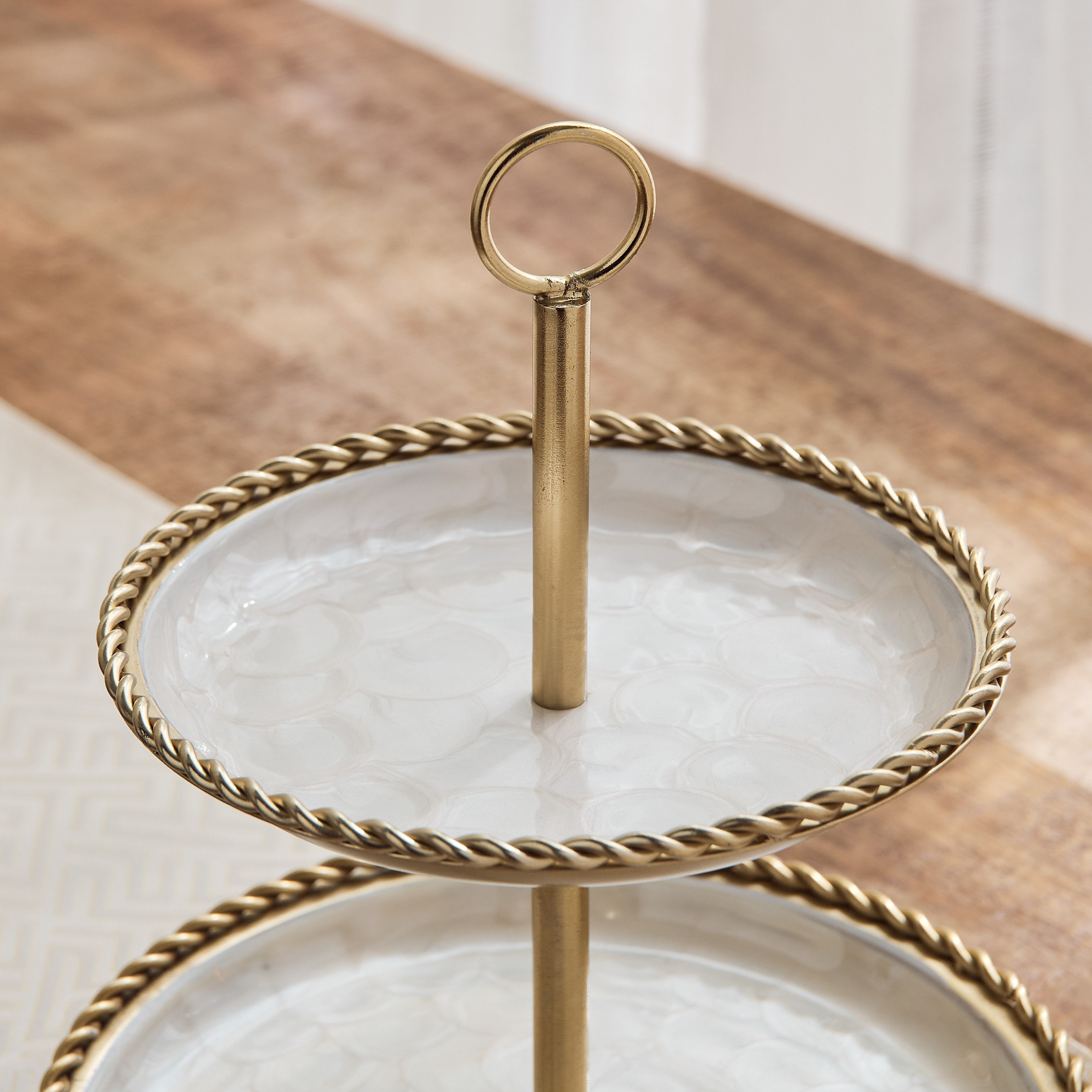 Lera 2-Tier Shell Enamel Cake Stand - 24x24x28 cm-hbxdecorandfurnishings-tabletop-serveware-image-3