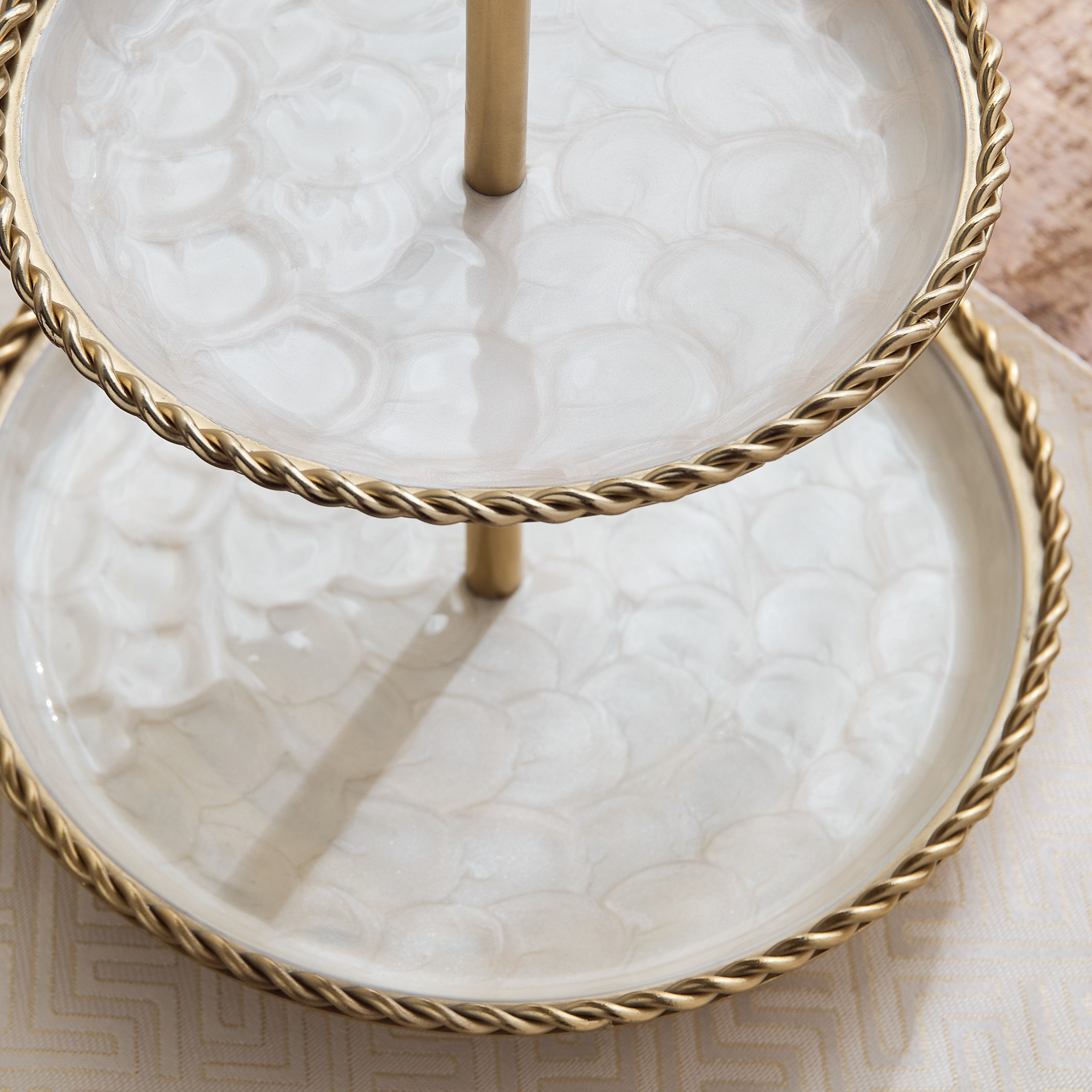 Lera 2-Tier Shell Enamel Cake Stand - 24x24x28 cm-hbxdecorandfurnishings-tabletop-serveware-image-4