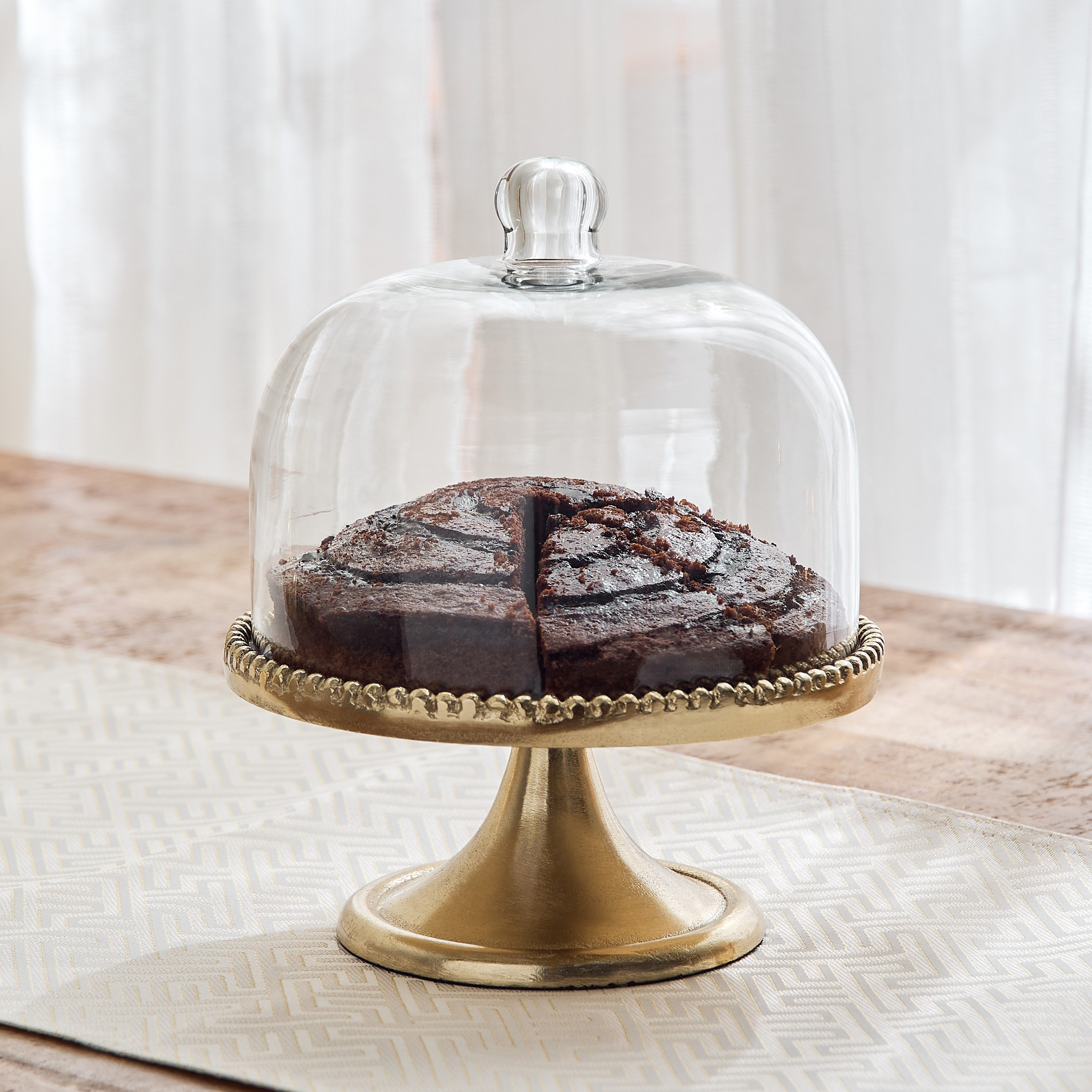 Lera Glass Cheese Dome with Metal Base - 21x21x23 cm-hbxdecorandfurnishings-tabletop-serveware-image-1