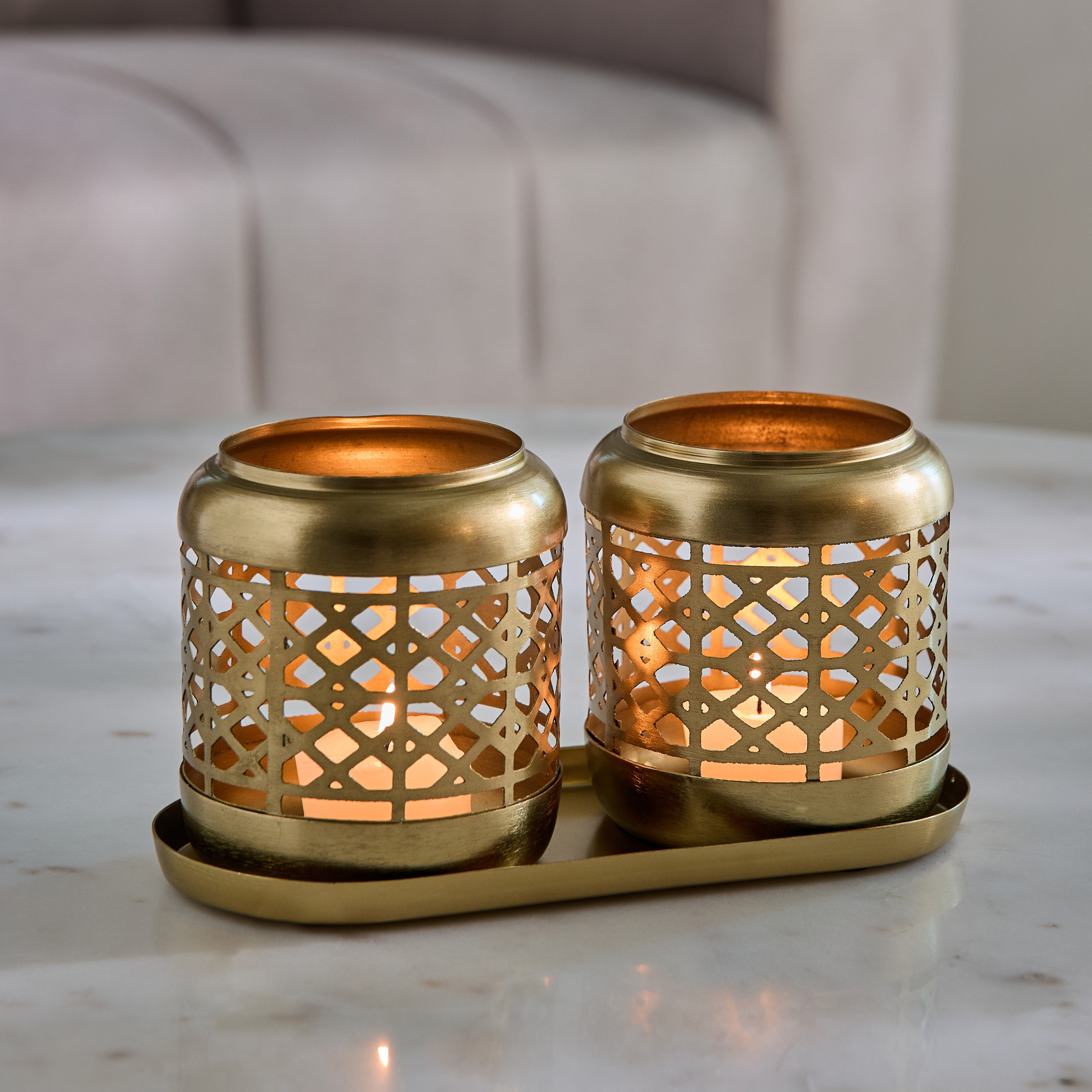 Enid 2-Piece Votive Set with Oval Tray - 20x9x10 cm-hbxlivingroom-decorandaccessories-candleholders-image-1