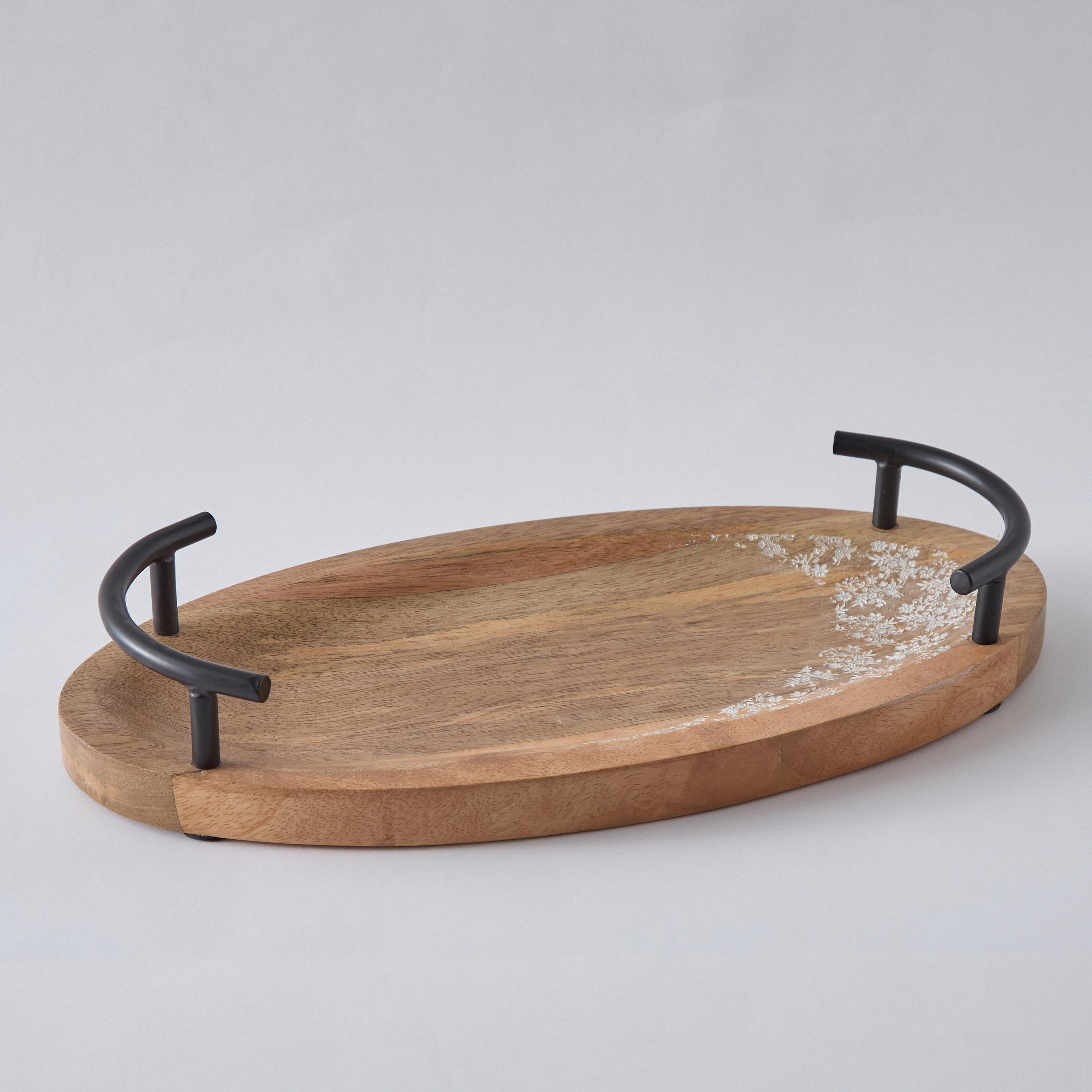 صحن مستطيل من الخشب الطبيعي المنقوش ونمط الدانتيل بمقبض - 37x18.50x6.5 سم-hbxhomeware-hbxdecorandfurnishings-image-5