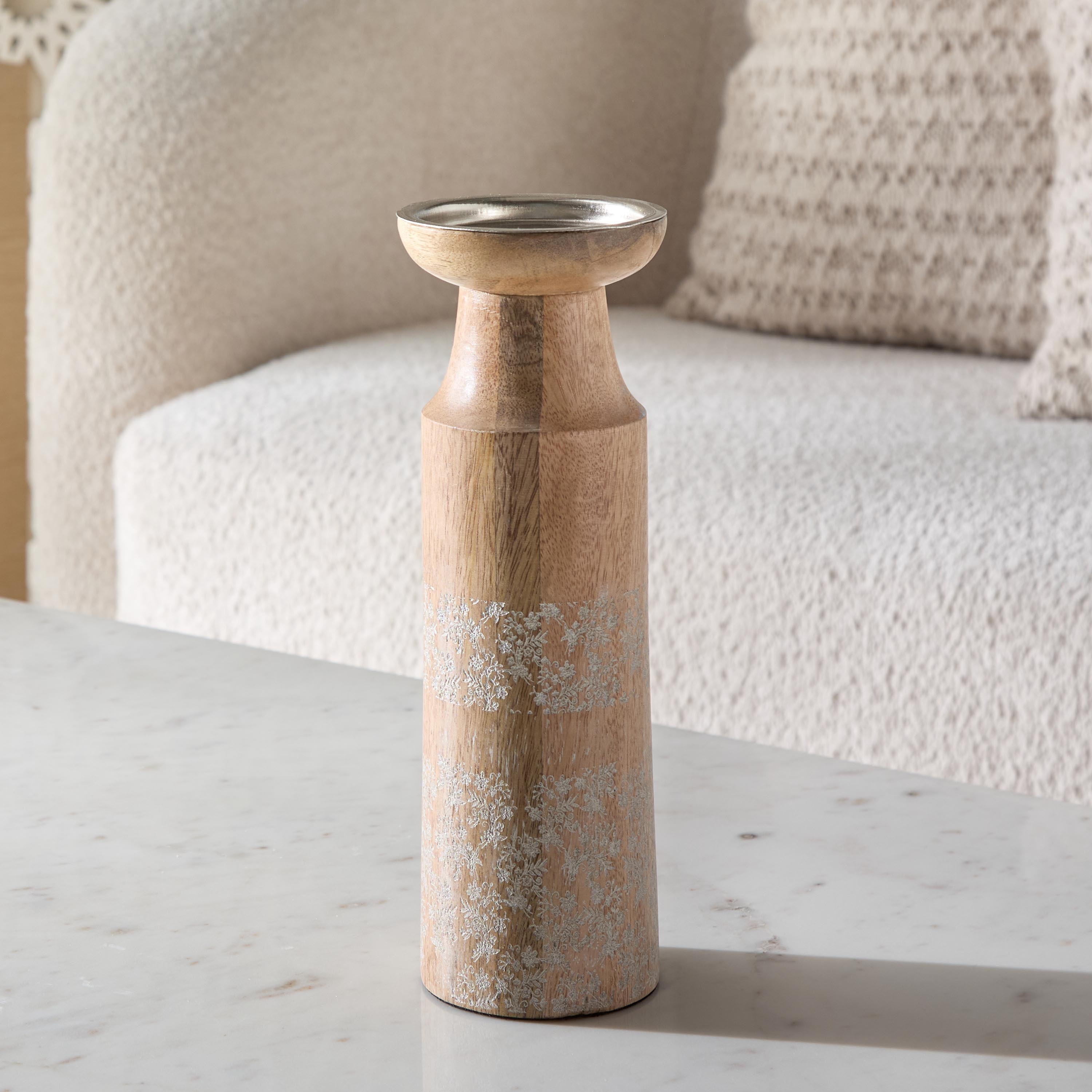 Lace Pattern with Etching Natural Wood Pillar Candle Holder - 10x10x30 cm-hbxlivingroom-decorandaccessories-candleholders-image-2