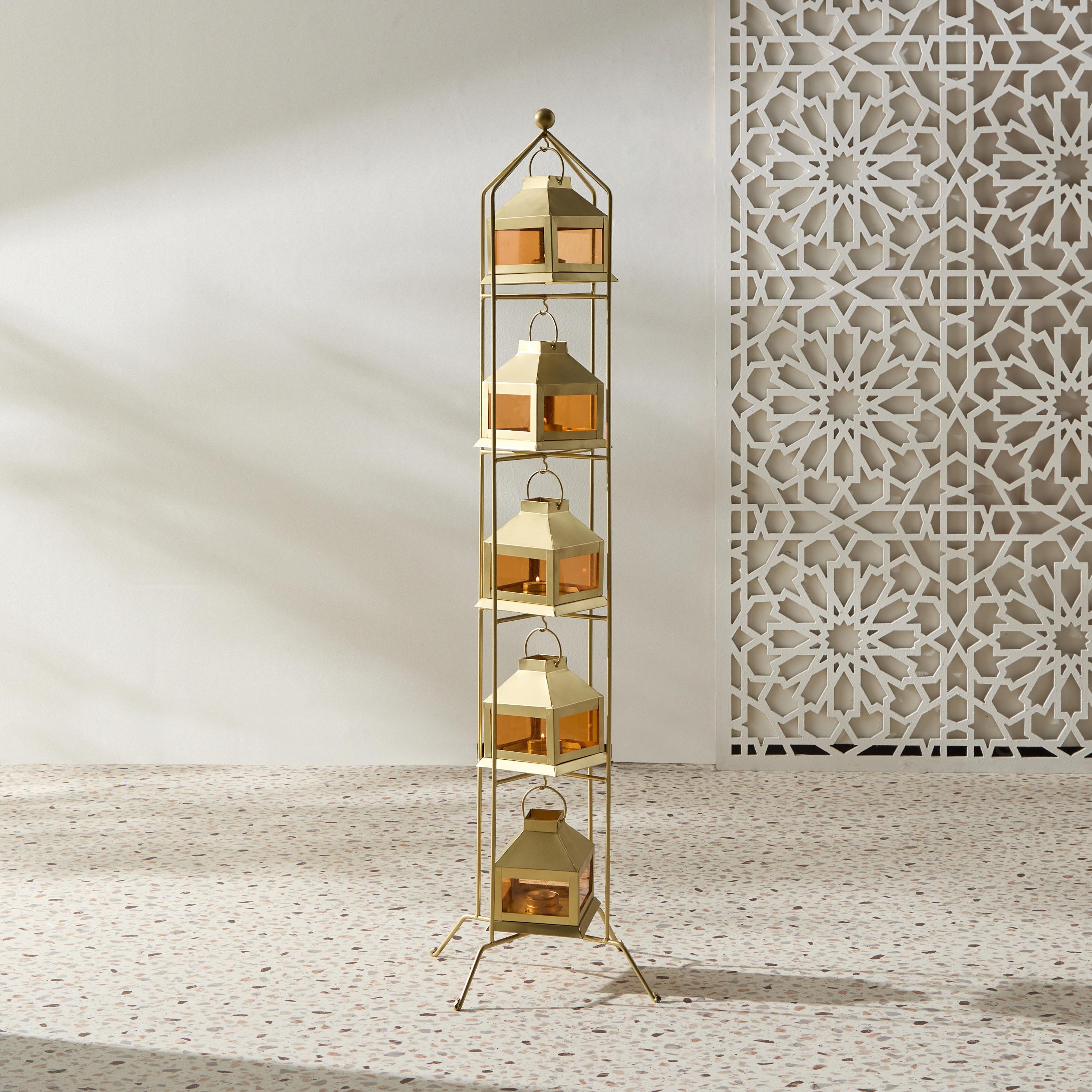 حامل فانوس معدن مع 5 فوانيس من كينسن - 22x22x106 سم-hbxdecorandfurnishings-homeaccessories-lanterns-image-1