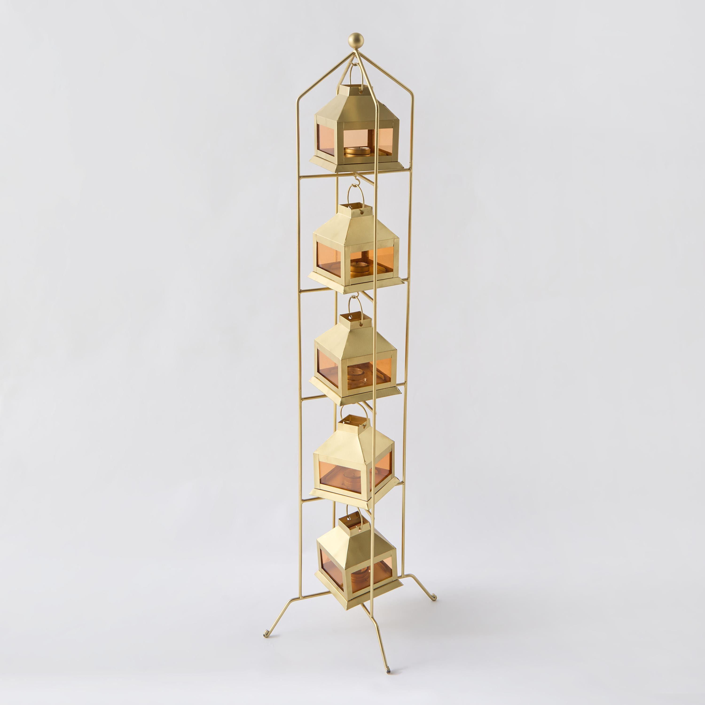 حامل فانوس معدن مع 5 فوانيس من كينسن - 22x22x106 سم-hbxdecorandfurnishings-homeaccessories-lanterns-image-5