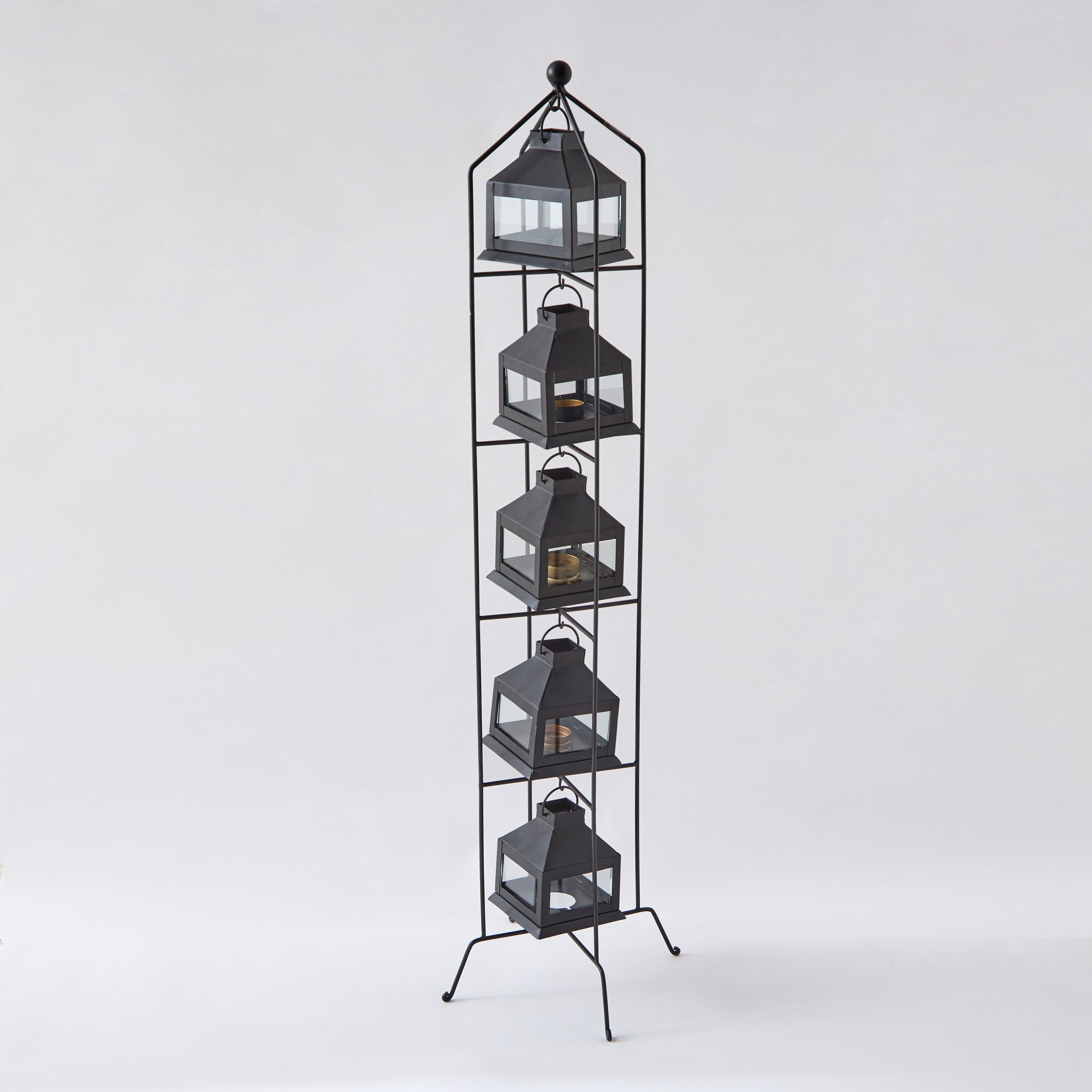 حامل فانوس معدني مع 5 فوانيس من كينسين - 22x22x106 سم-hbxdecorandfurnishings-homeaccessories-lanterns-image-5