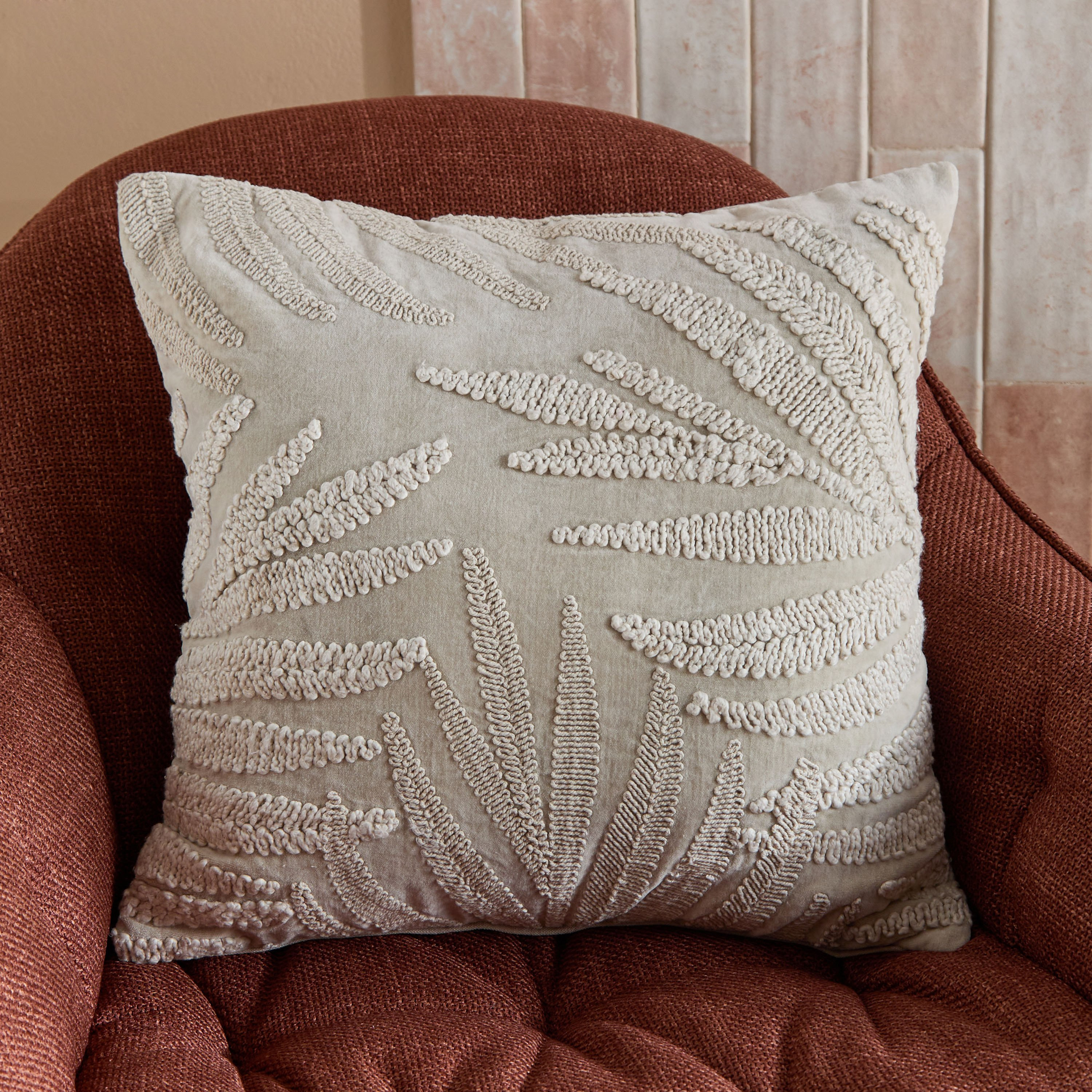 Taste of Grace Stonsh Leaf Embellished Filled Cushion - 45x45 cm-hbxhomeware-hbxbedroom-image-1