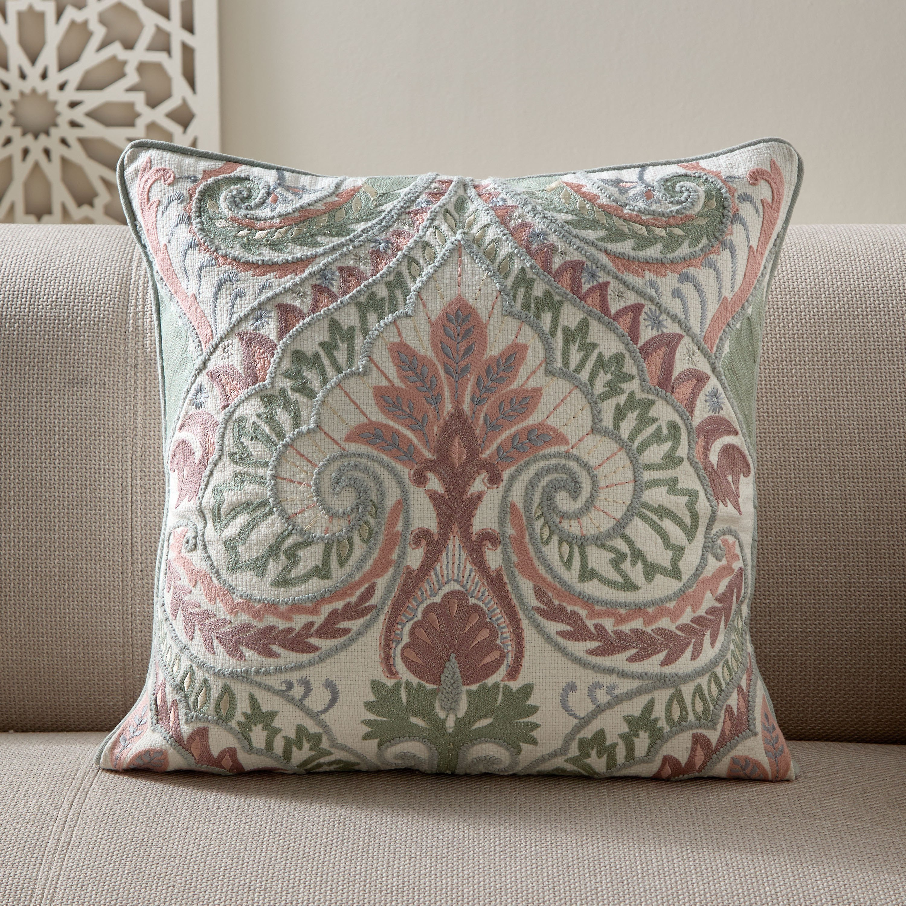 Trado Paisley Embroidered Filled Cushion - 50x50 cm-hbxhomeware-hbxbedroom-image-1