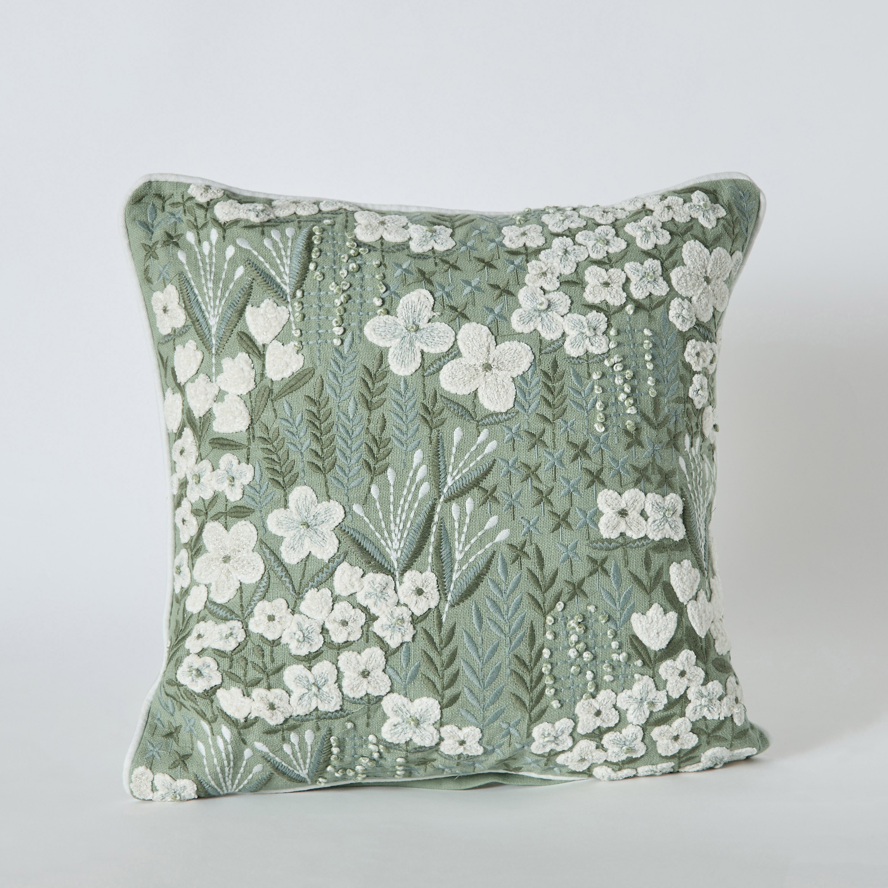 Green Artist Gardenia Floral Filled Cushion - 45x45 cm-hbxhomeware-hbxbedroom-image-5