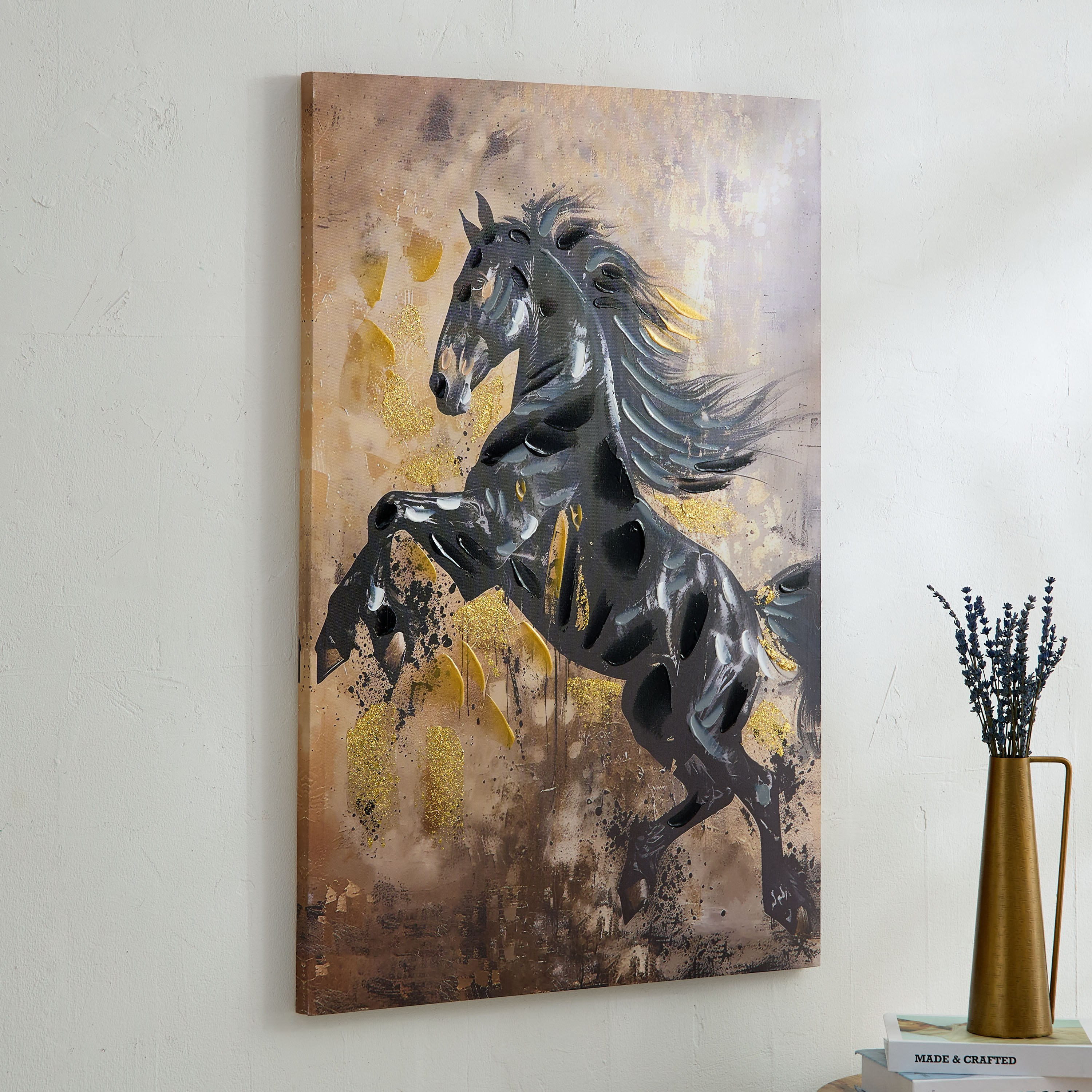 زينة حائط فويل مرسومة يدويًا بتصميم حصان ثائر من نيروبي - 90x2.5x60  سم-hbxhomeware-hbxdecorandfurnishings-image-1