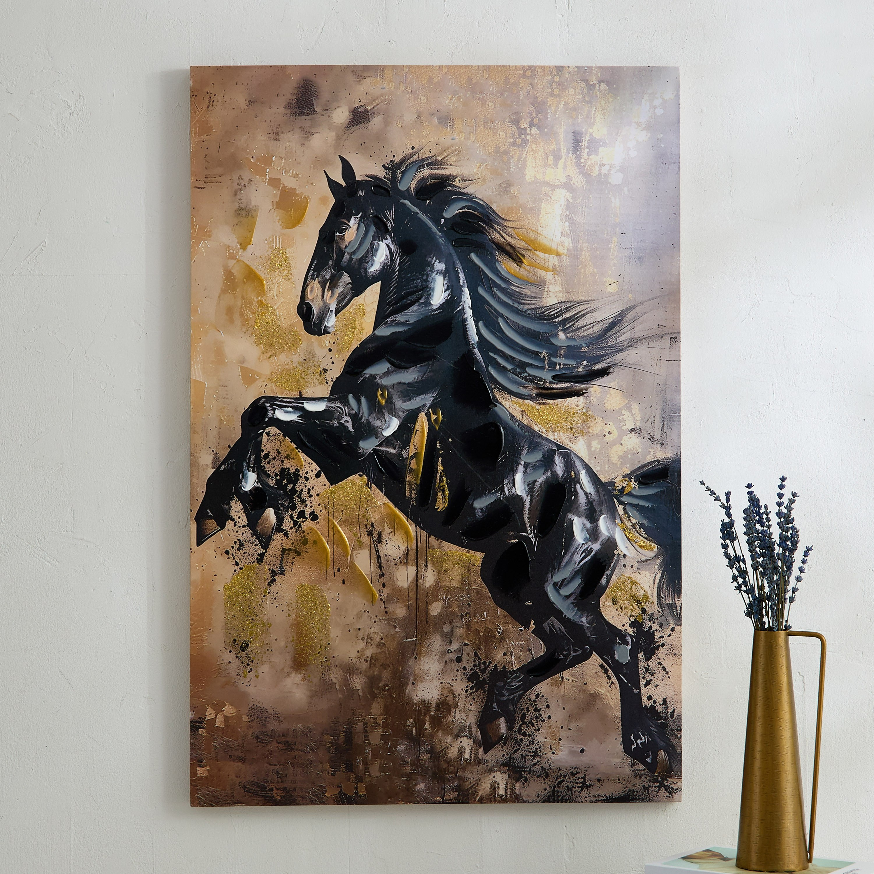 زينة حائط فويل مرسومة يدويًا بتصميم حصان ثائر من نيروبي - 90x2.5x60  سم-hbxhomeware-hbxdecorandfurnishings-image-2