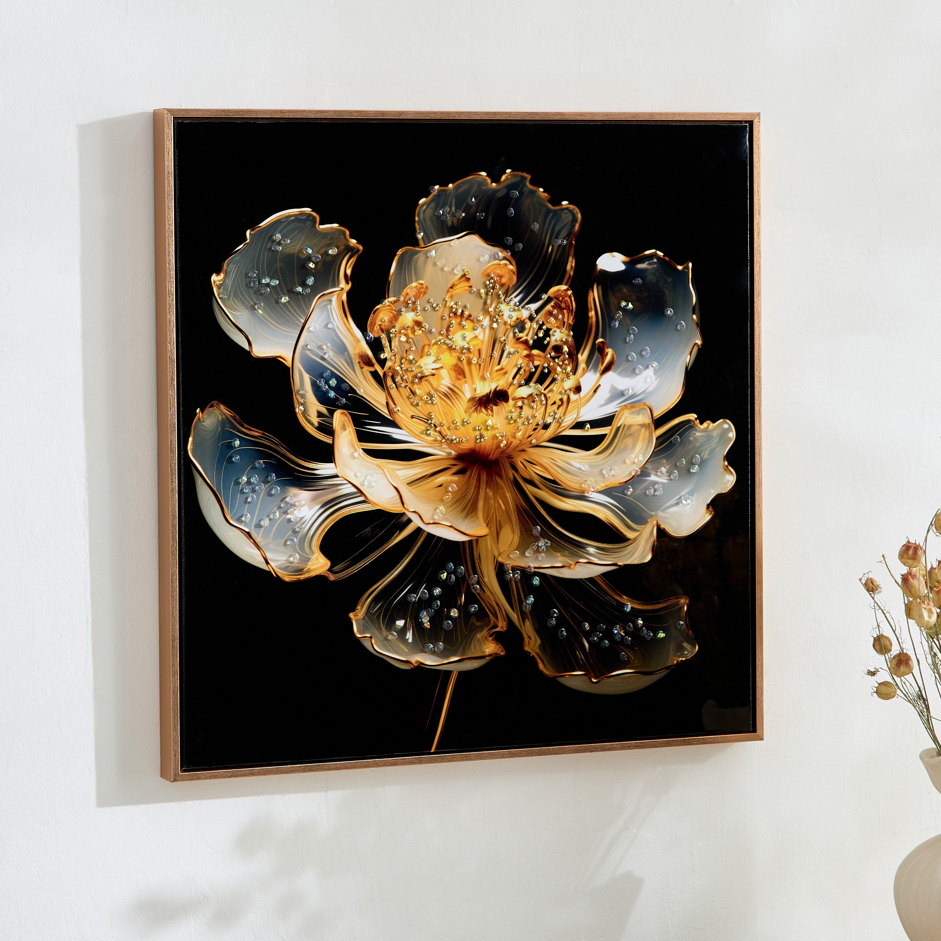 زينة حائط مؤطرة أكريليك وزجاج بتصميم زهرة من نيروبي - 62x3.5x62 سم-hbxhomeware-hbxdecorandfurnishings-image-1