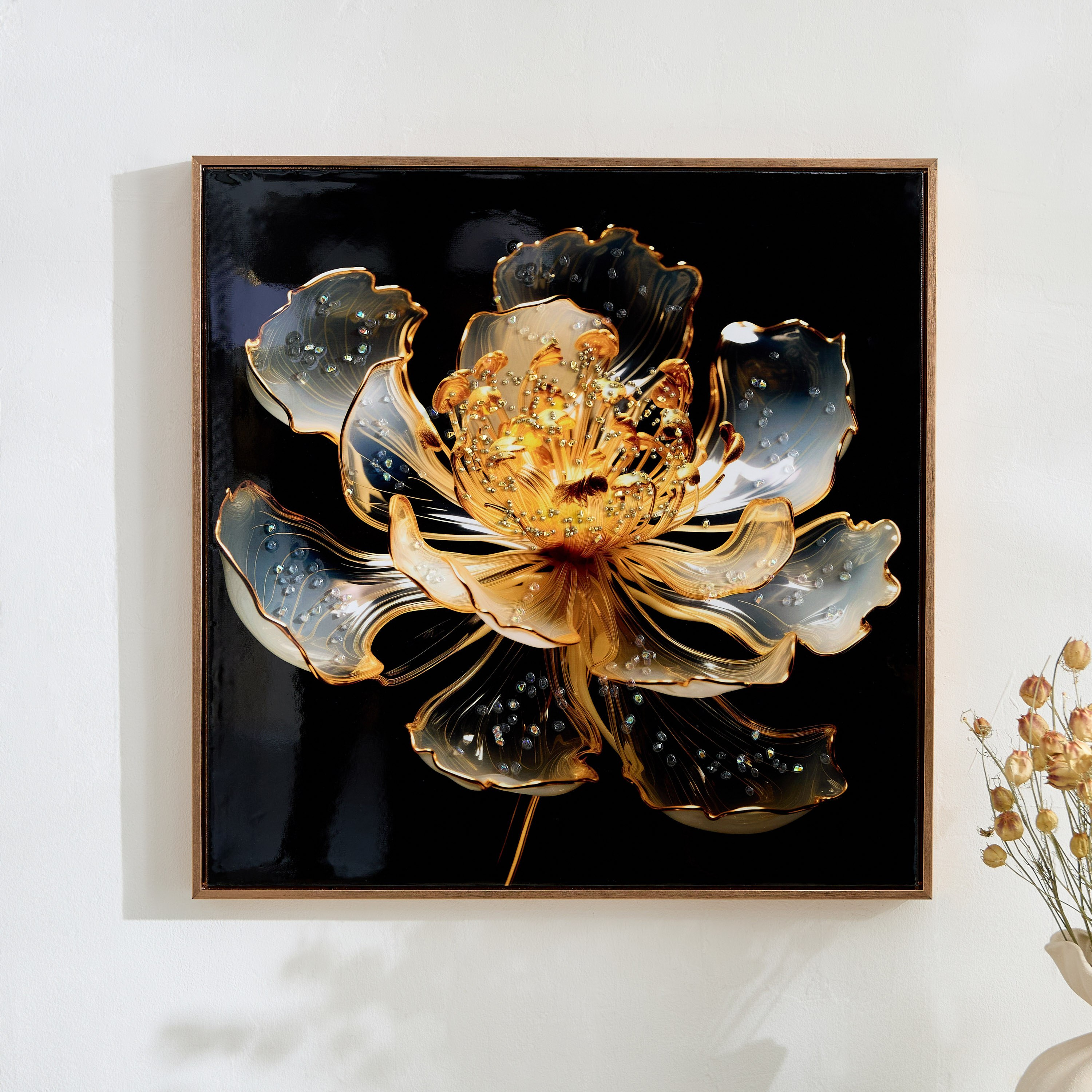 زينة حائط مؤطرة أكريليك وزجاج بتصميم زهرة من نيروبي - 62x3.5x62 سم-hbxhomeware-hbxdecorandfurnishings-image-2