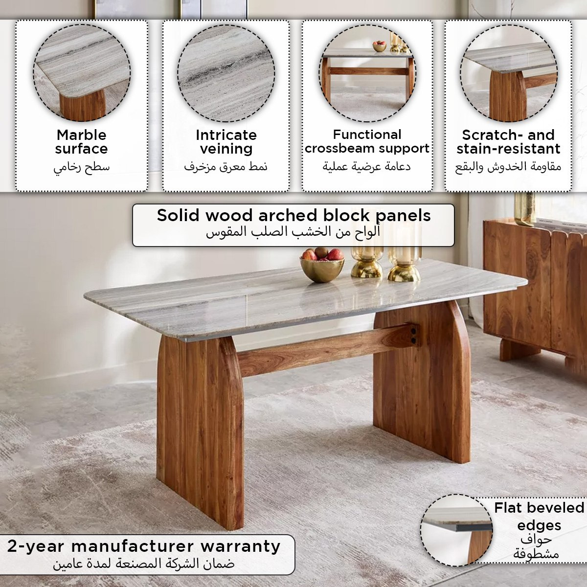Cavon Seoul 6-Seater Genuine Marble Top Dining Table-hbxdiningroom-diningtablesandsets-diningtables-sixseater-image-11