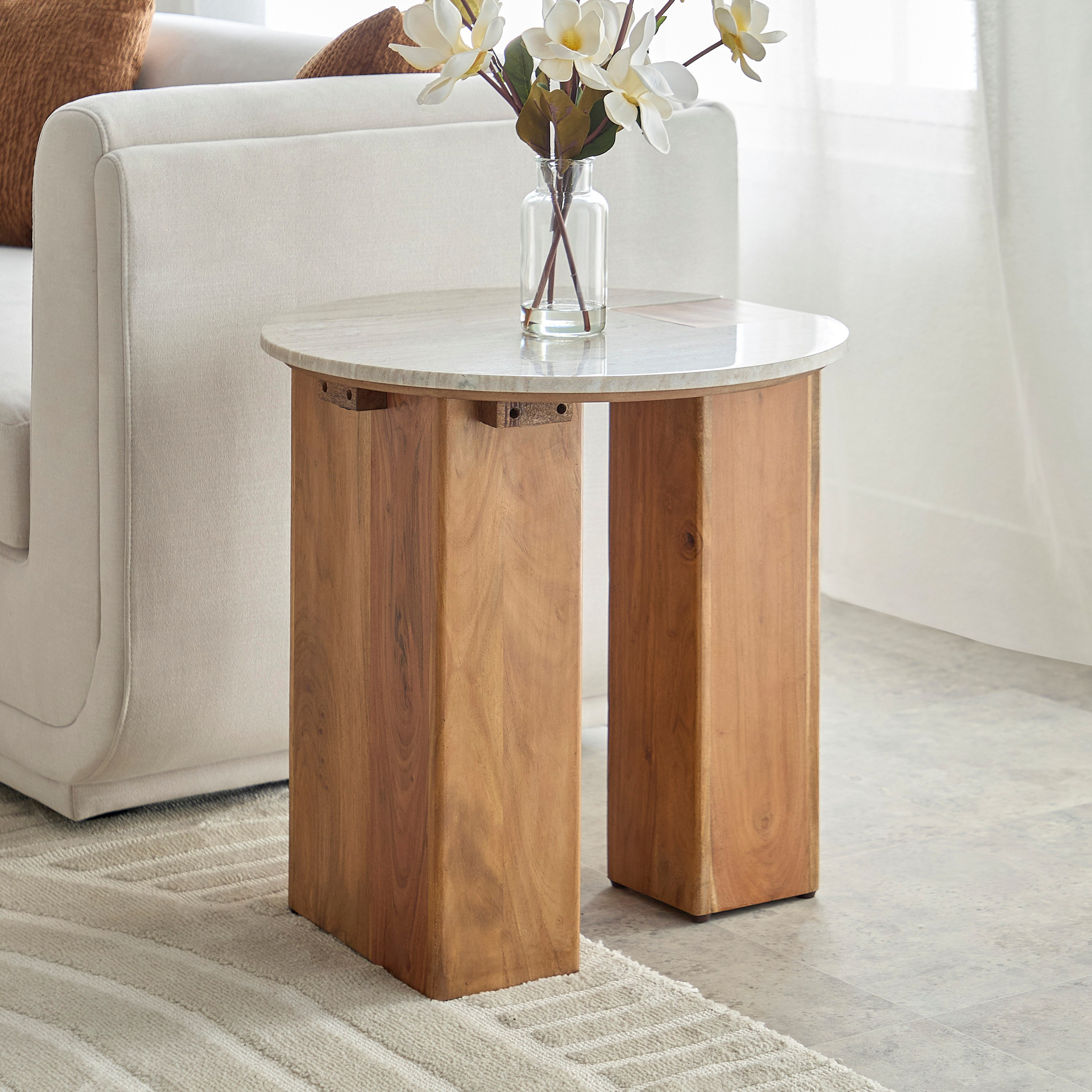 Cavon Seoul Genuine Marble Top Round End Table-hbxfurniture-livingroom-endtables-image-1