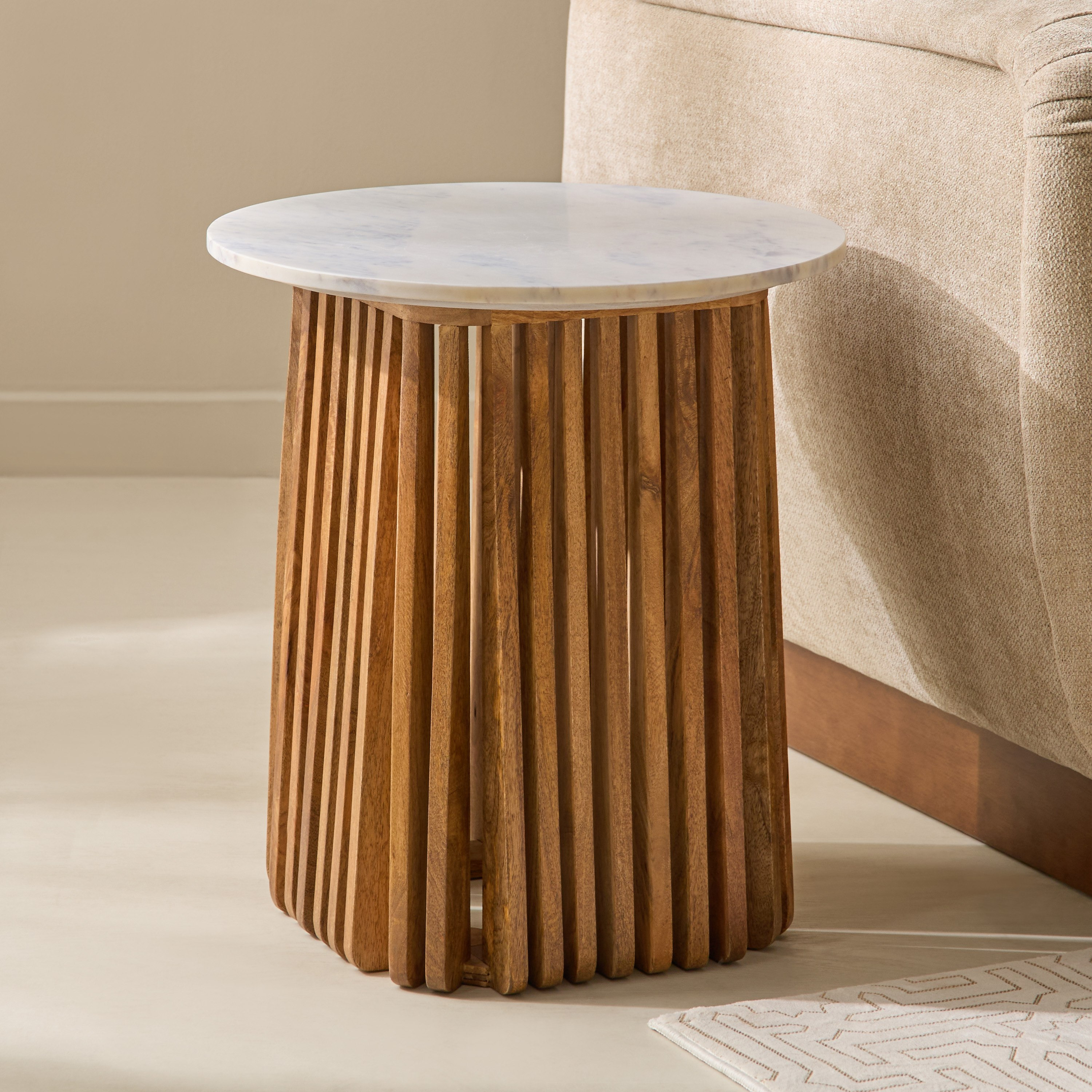 Cavon Dolce Genuine Marble Top End Table with Solid Wood Base-hbxfurniture-livingroom-endtables-image-2
